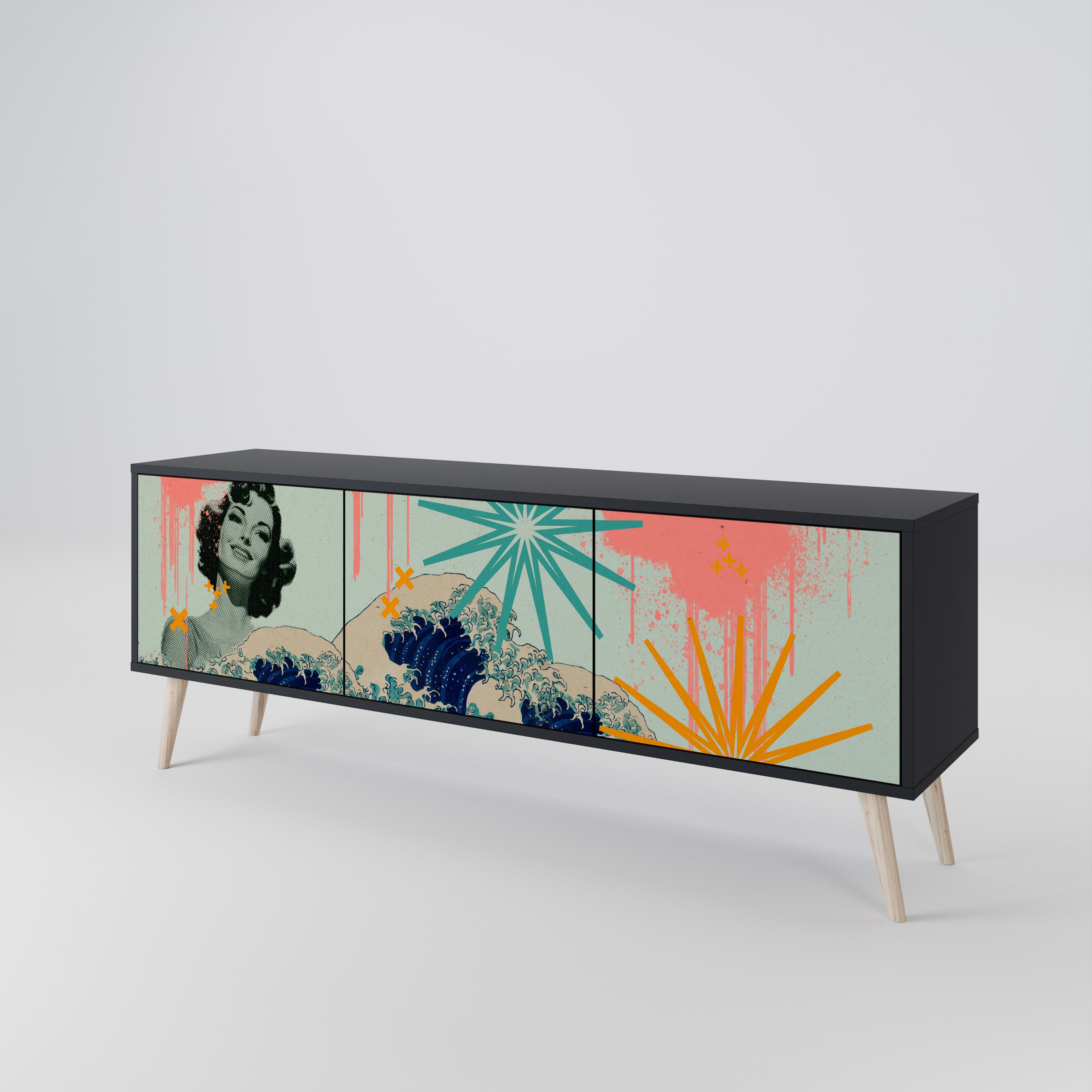 KANAGAWA BEAUTY Třídveřový TV stolek