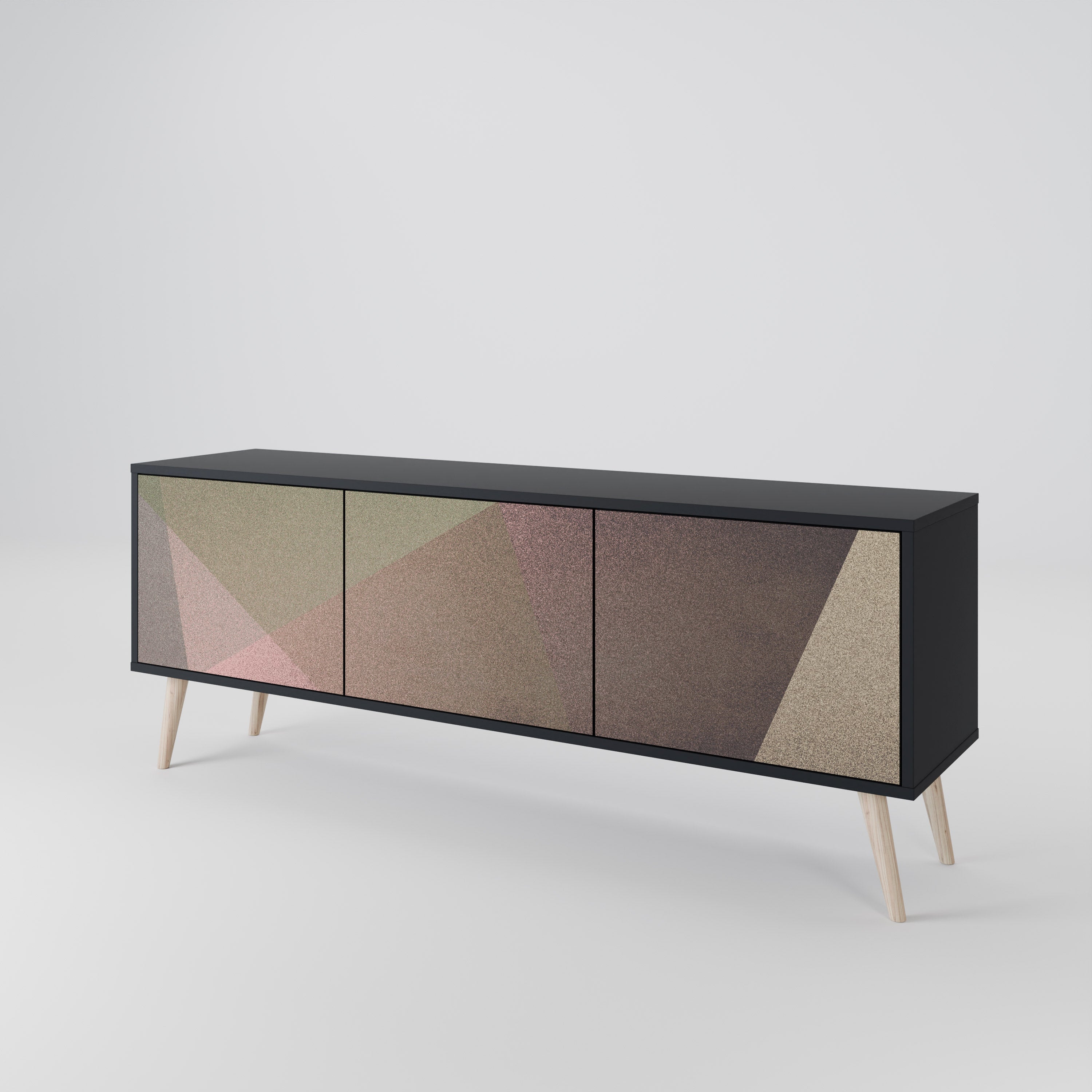 BEIGE GEOMETRY Třídveřový TV stolek