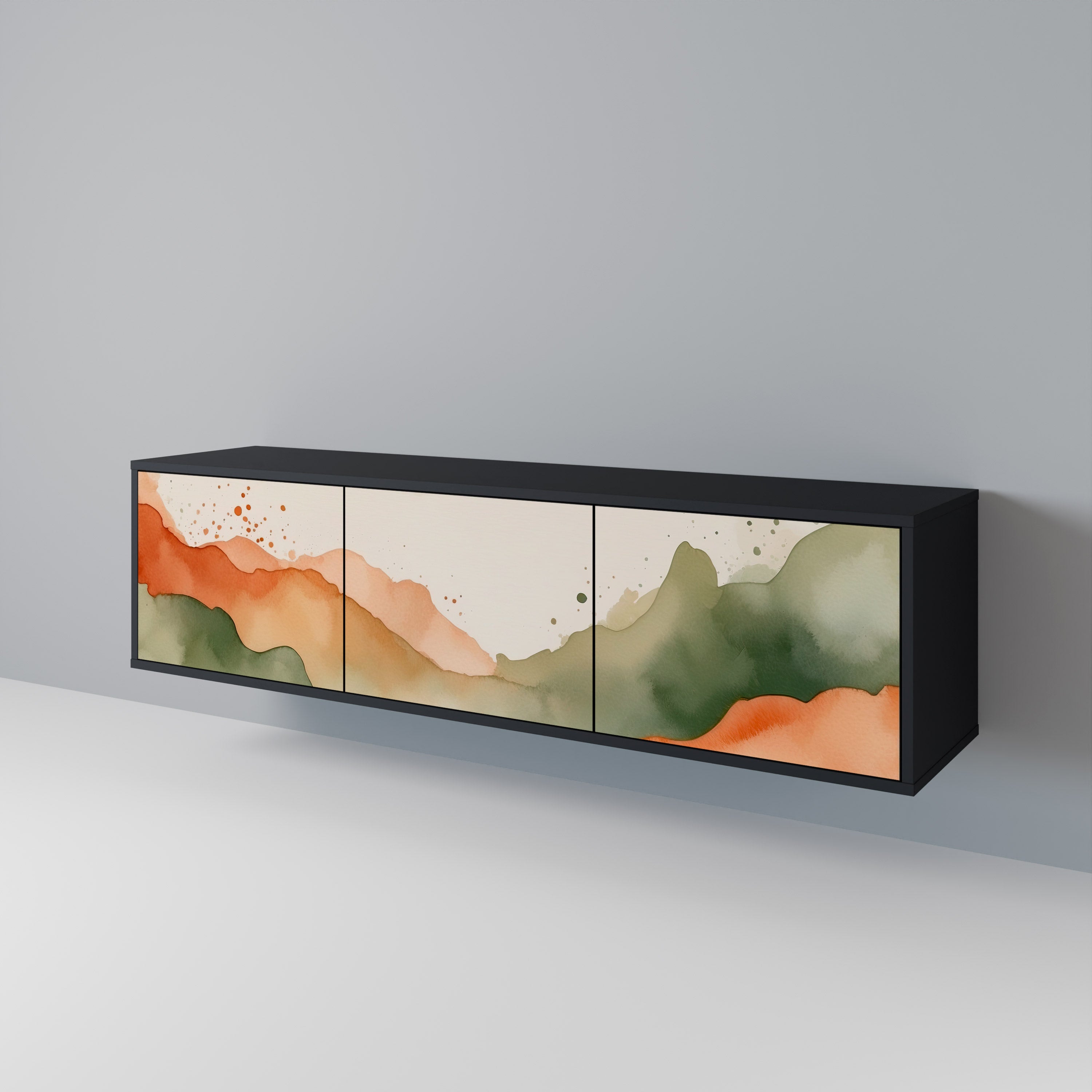WATERCOLOUR PEAKS Třídveřový TV stolek