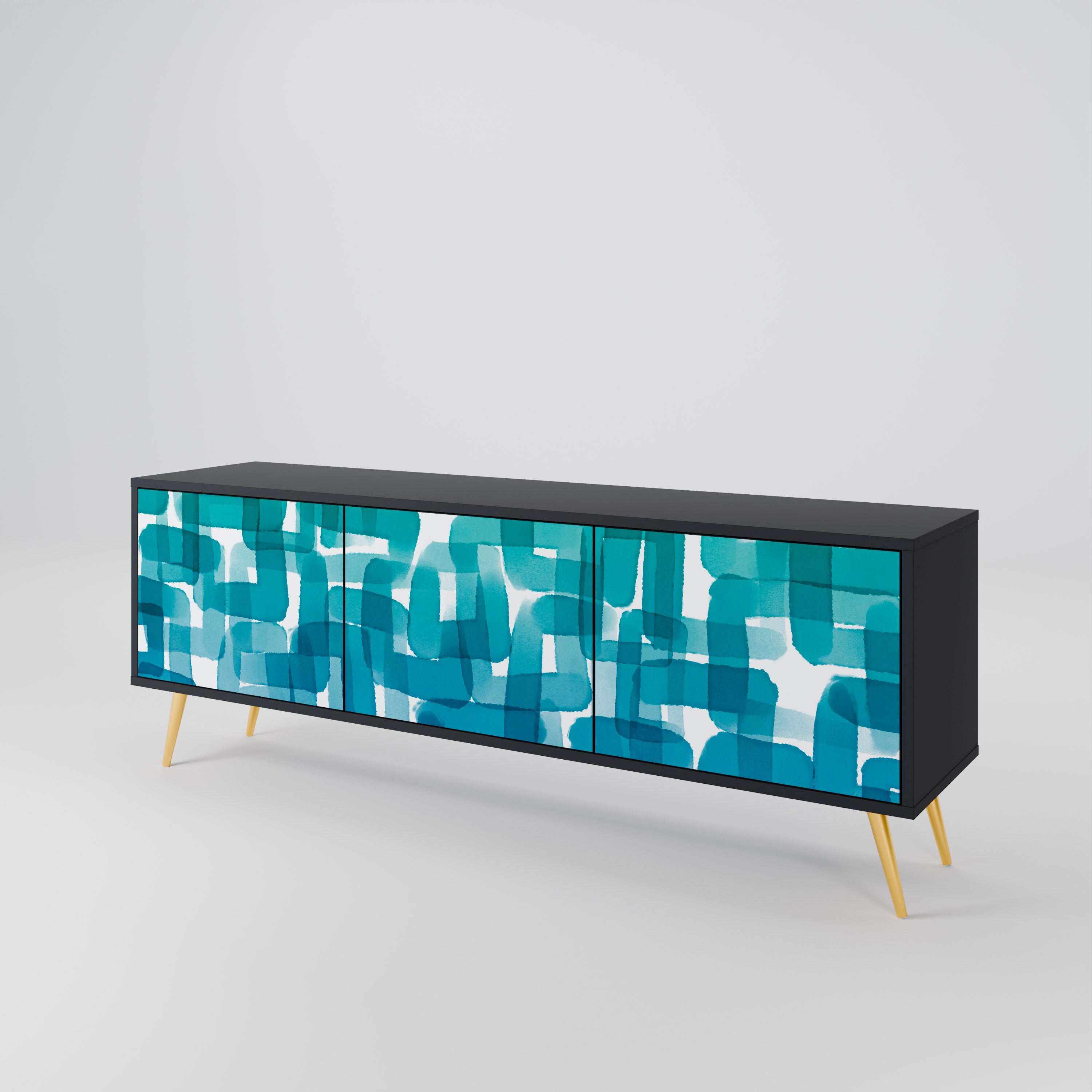 TURQUOISE RECTANGLES Třídveřový TV stolek