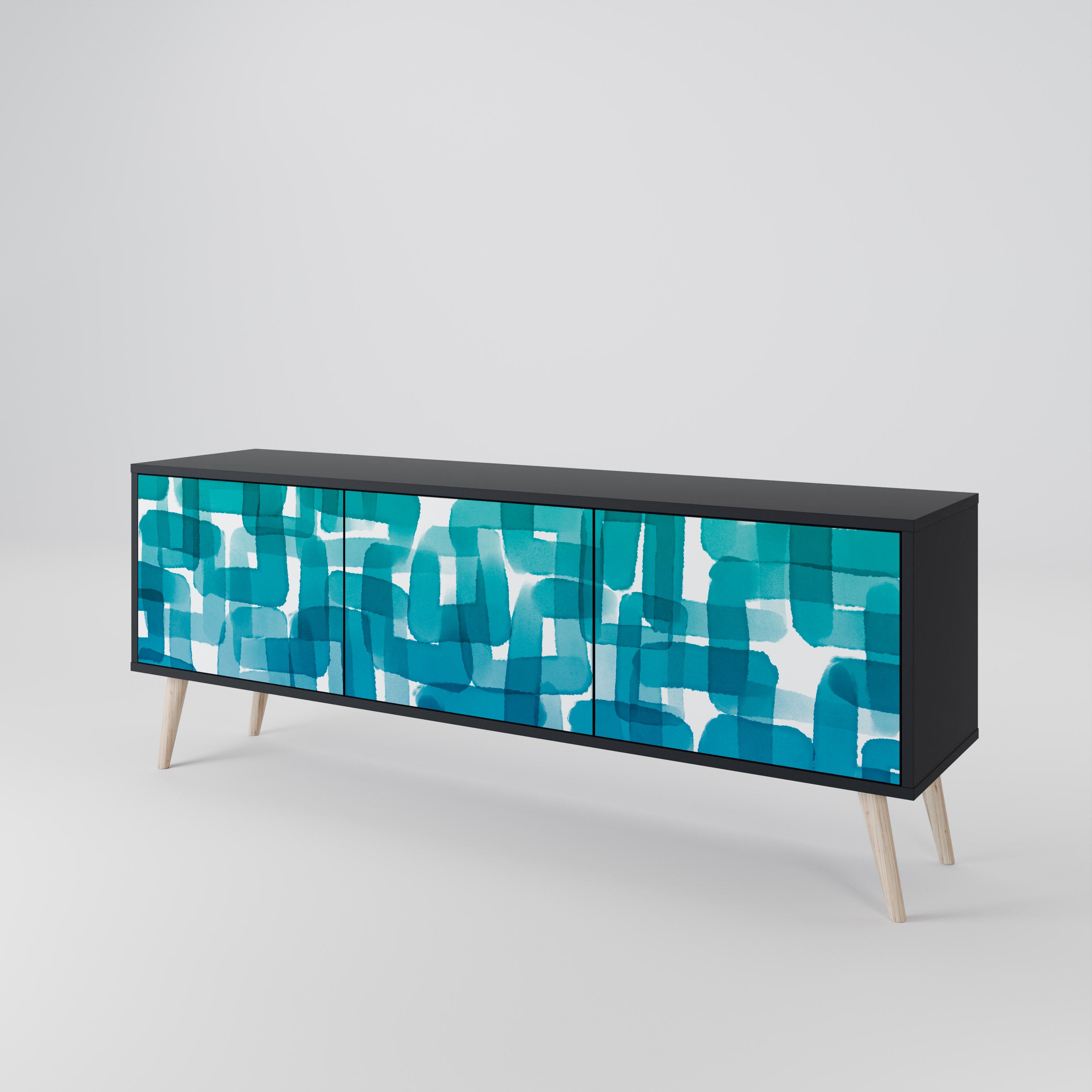TURQUOISE RECTANGLES Třídveřový TV stolek