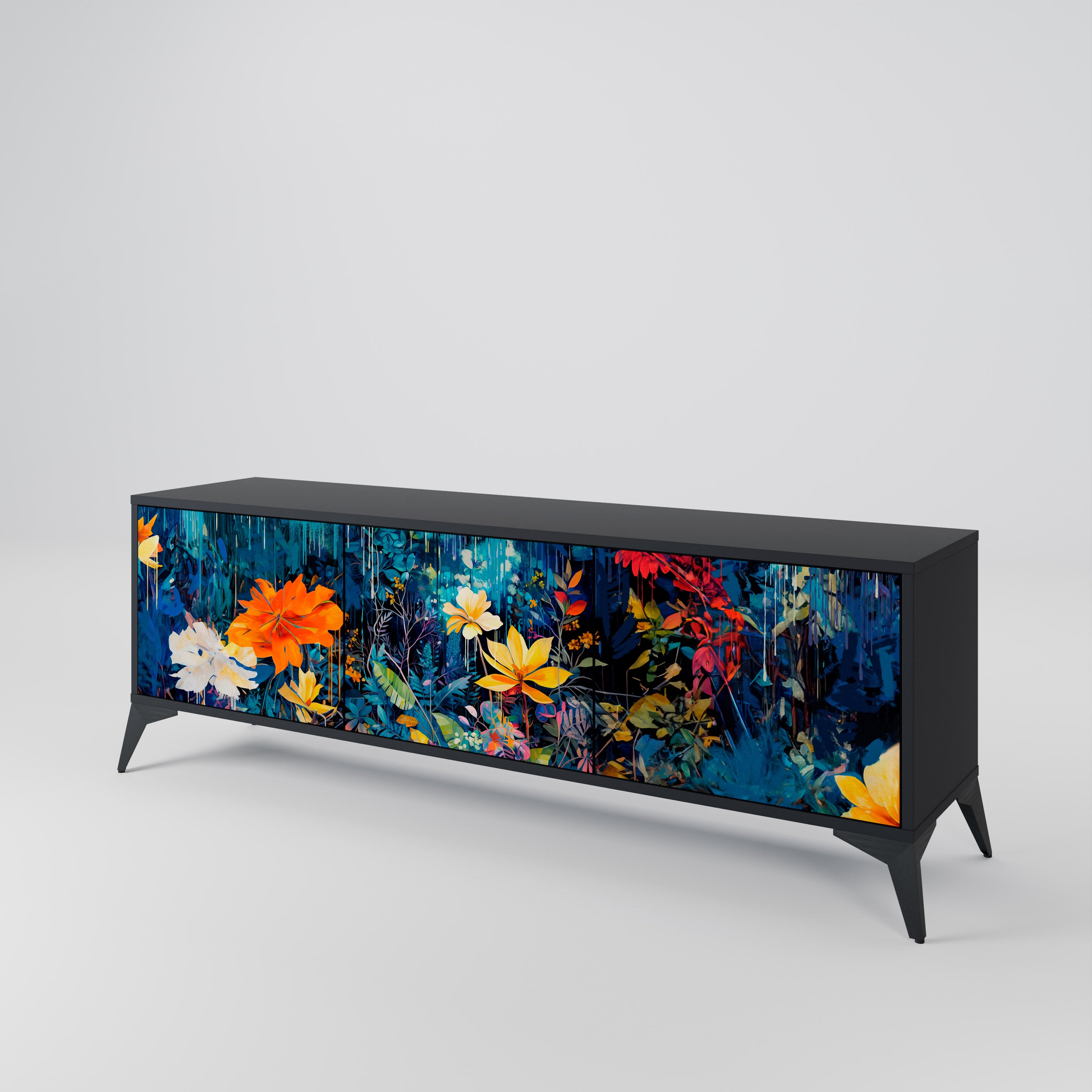 MIDNIGHT BLOSSOM Třídveřový TV stolek