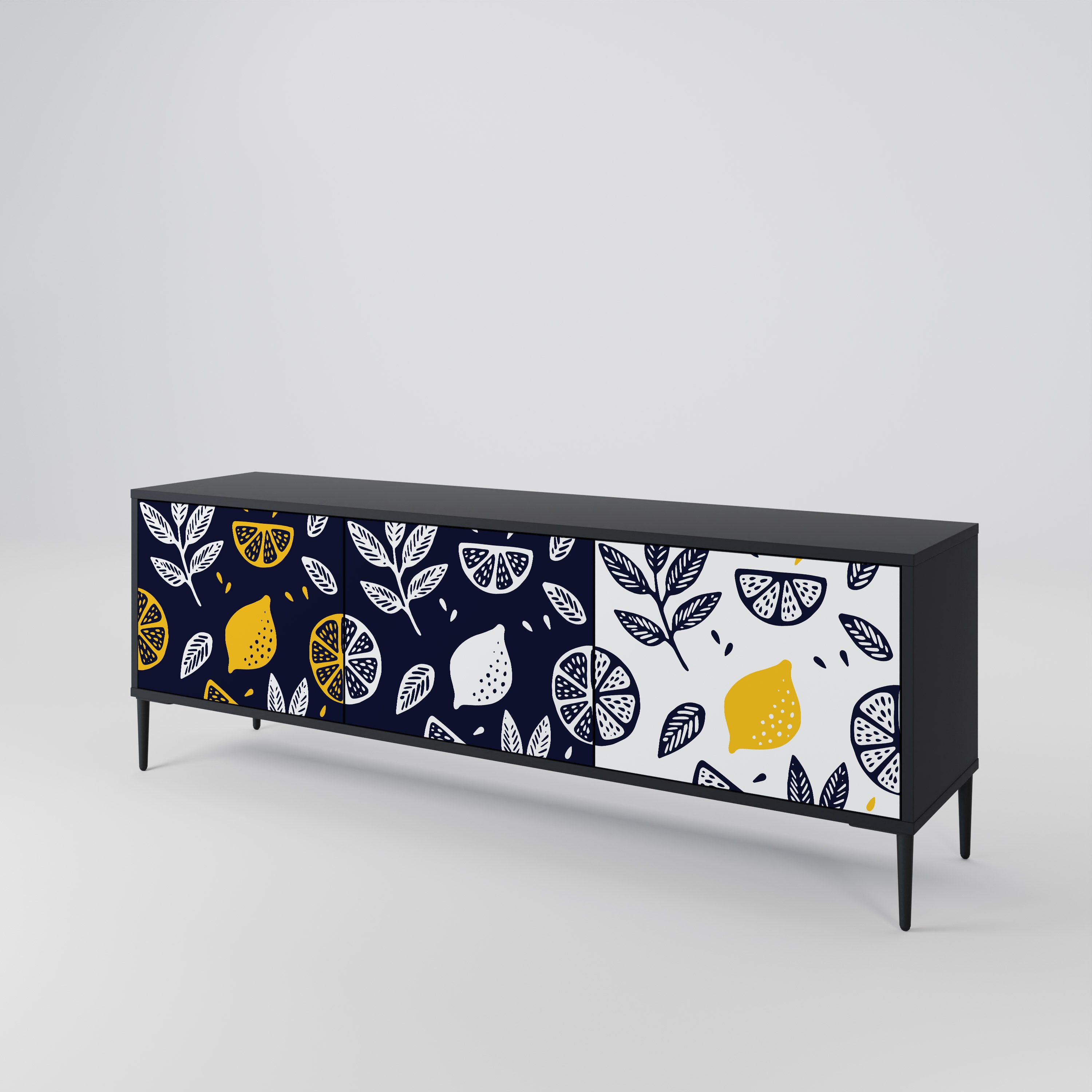 CITRUS BLACK AND WHITE Třídveřový TV stolek