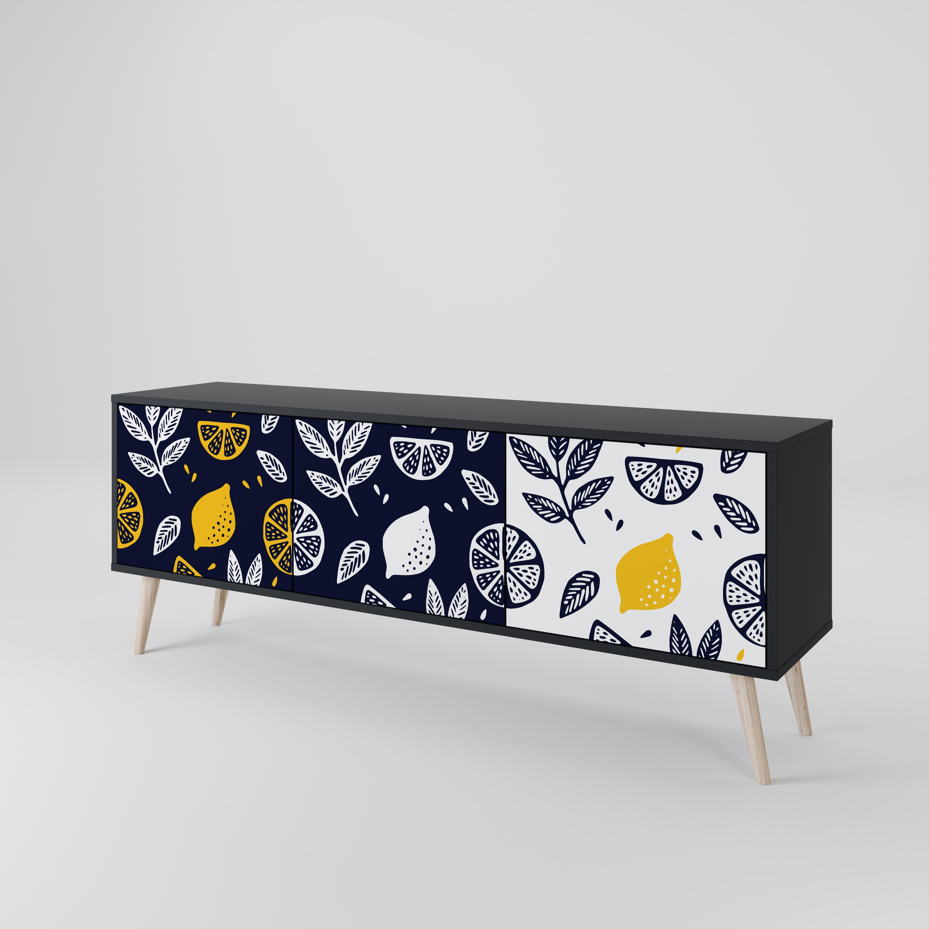 CITRUS BLACK AND WHITE Třídveřový TV stolek