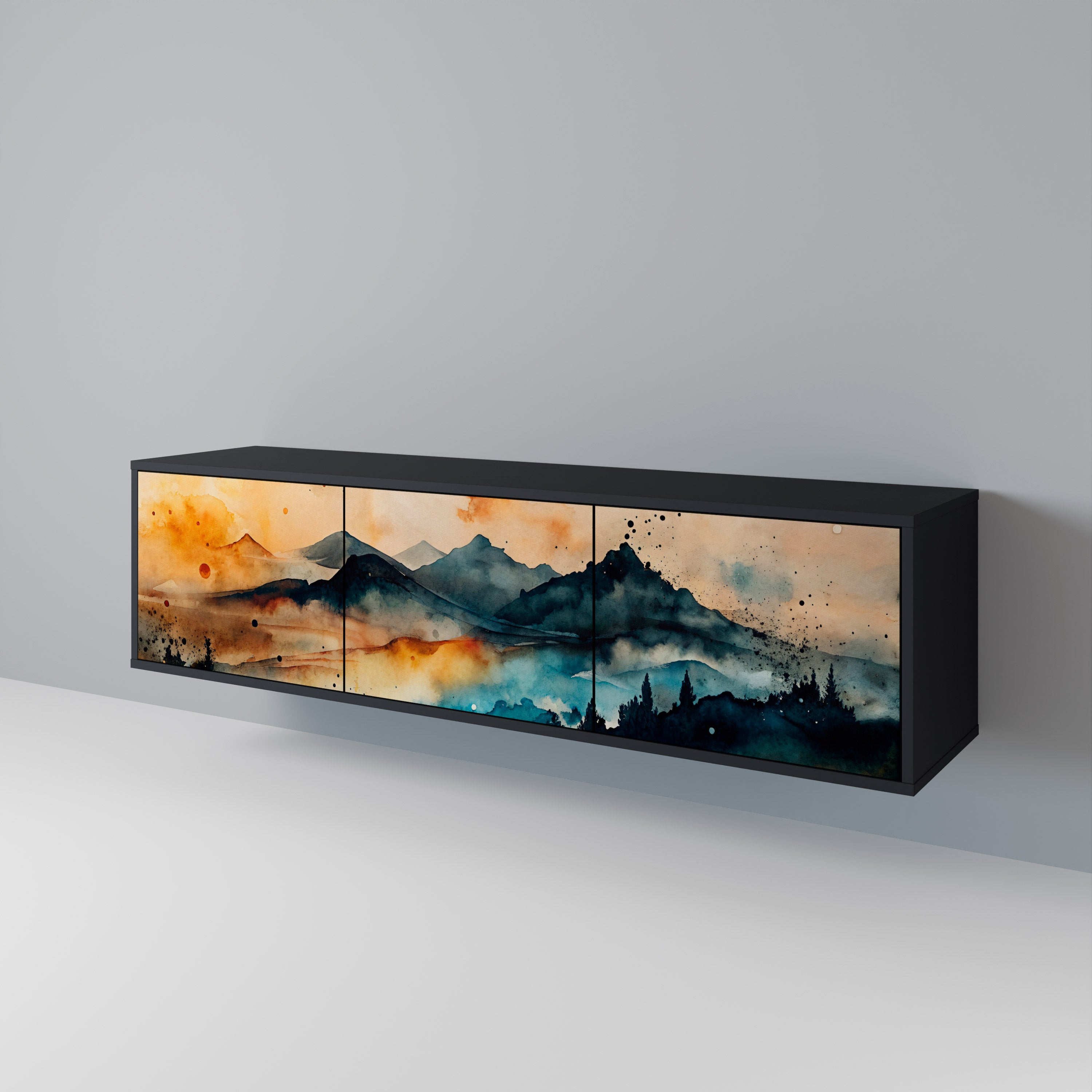 OMINOUS MOUNTAINS Třídveřový TV stolek