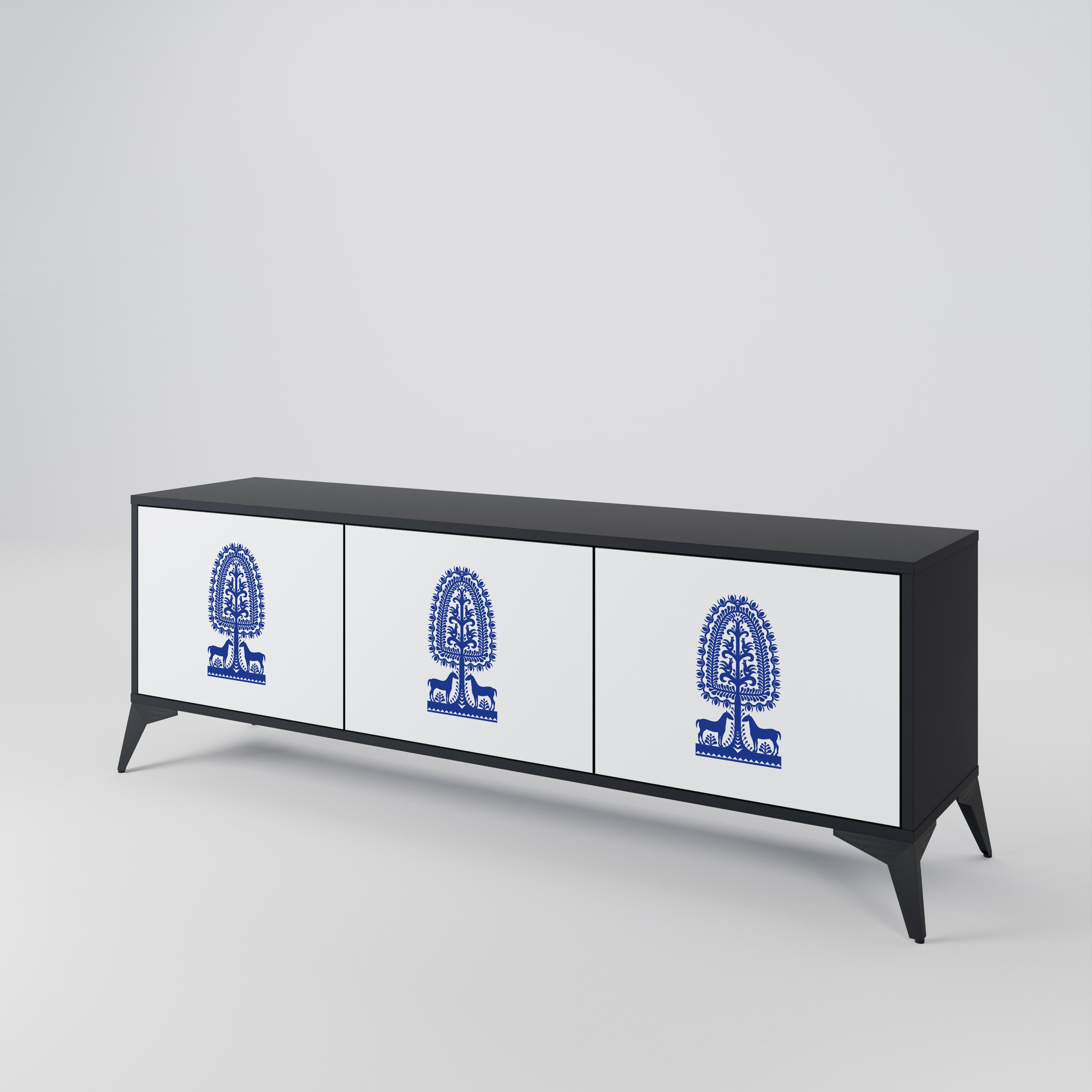 POLISH FOLK ART Třídveřový TV stolek