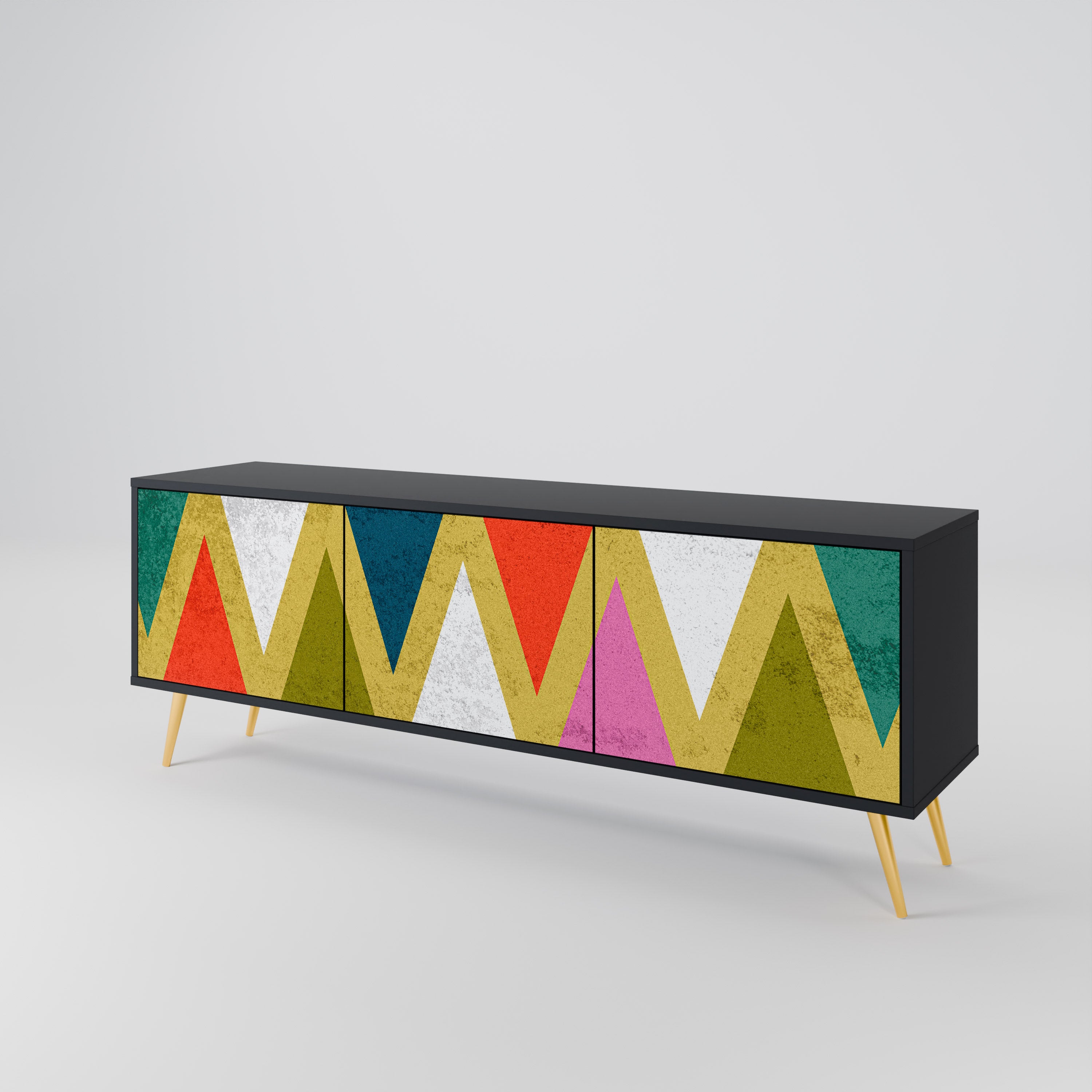 COLORFUL TRIANGLES Třídveřový TV stolek