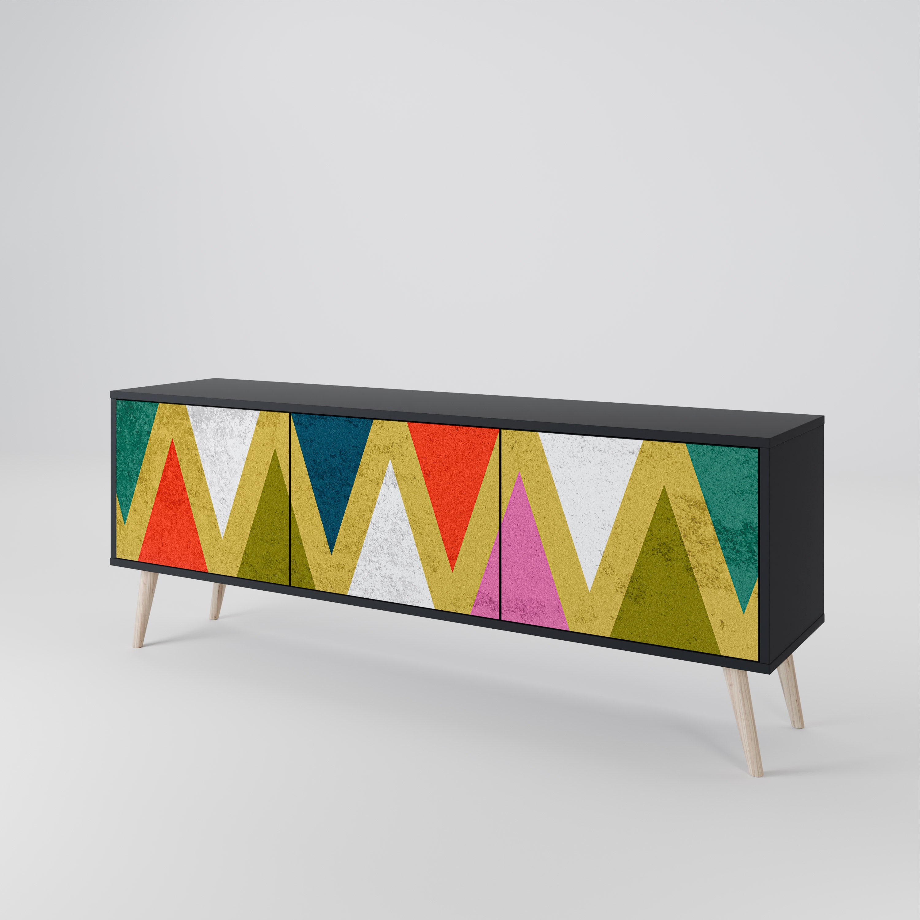 COLORFUL TRIANGLES Třídveřový TV stolek