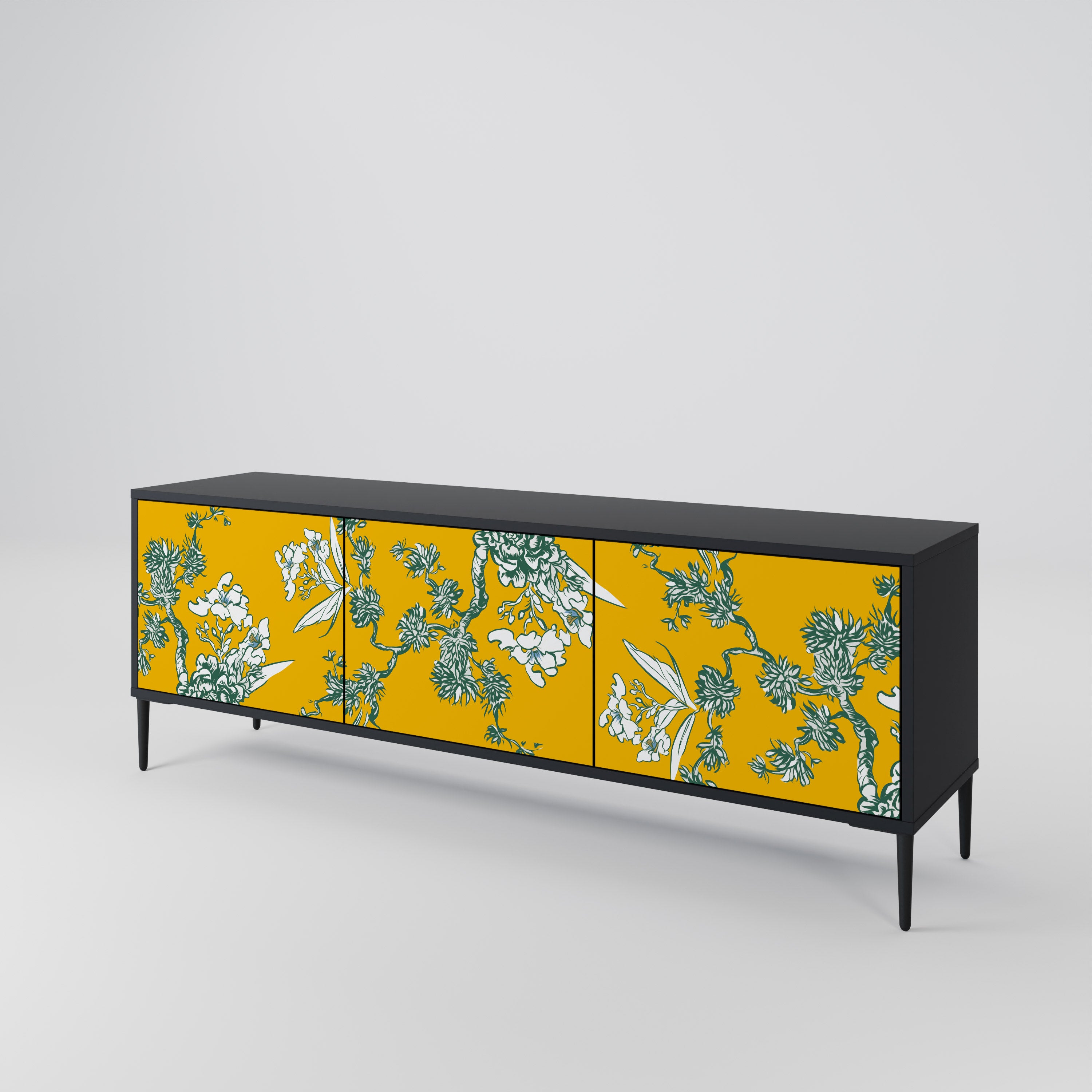 YELLOW CHINOISERIE 3-Door TV Cabinet