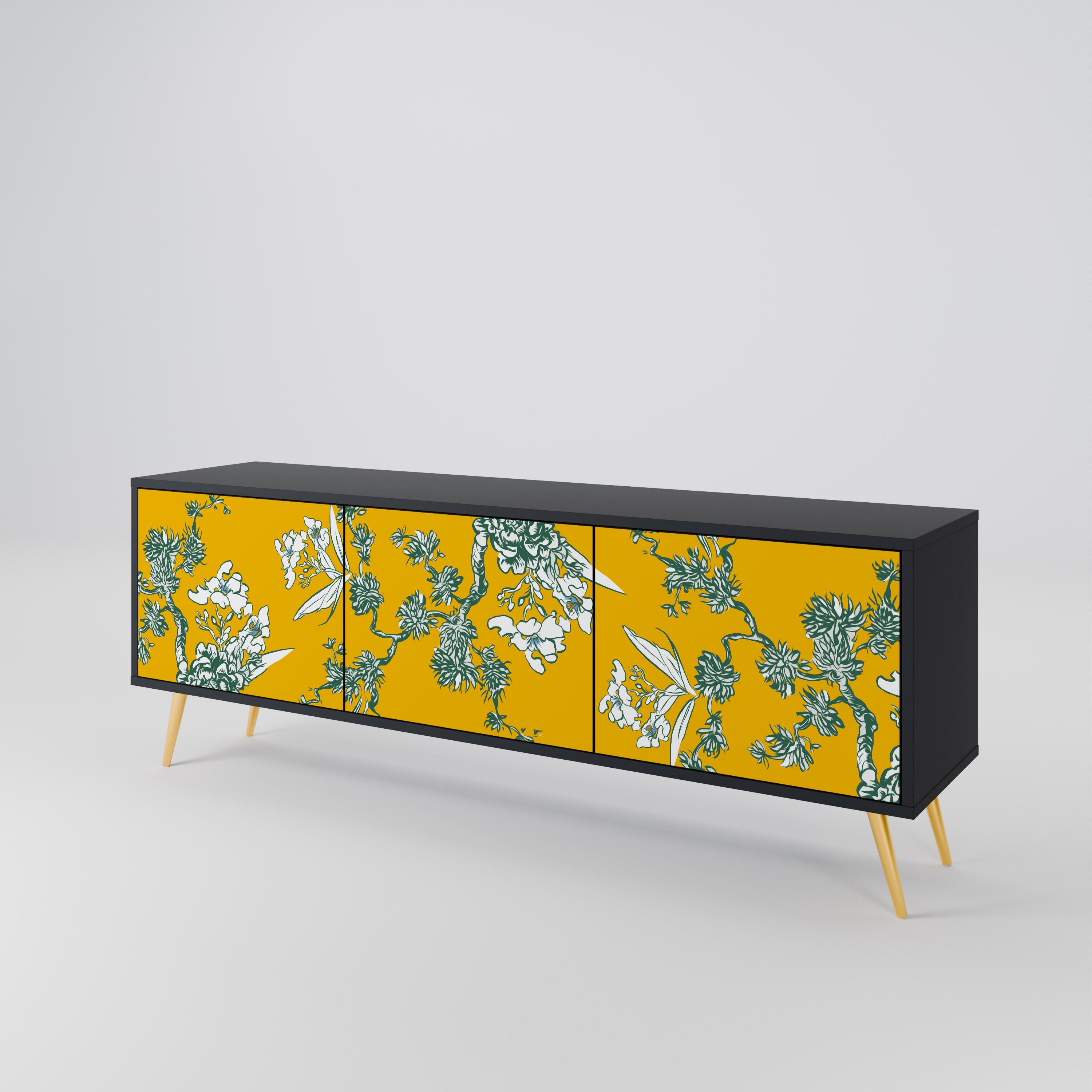 YELLOW CHINOISERIE 3-Door TV Cabinet