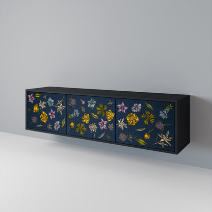 FLOWERS ON NAVY BLUE Třídveřový TV stolek