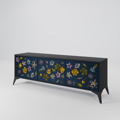 FLOWERS ON NAVY BLUE Třídveřový TV stolek