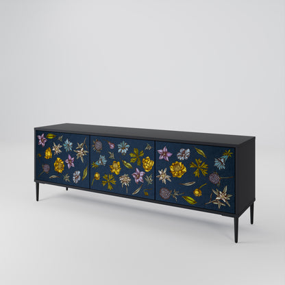 FLOWERS ON NAVY BLUE Třídveřový TV stolek