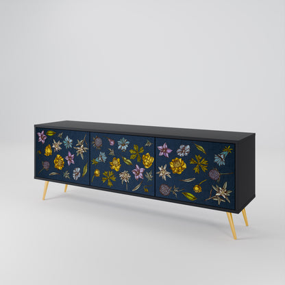 FLOWERS ON NAVY BLUE Třídveřový TV stolek