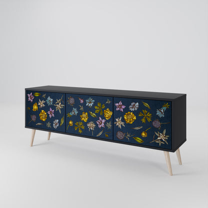FLOWERS ON NAVY BLUE Třídveřový TV stolek