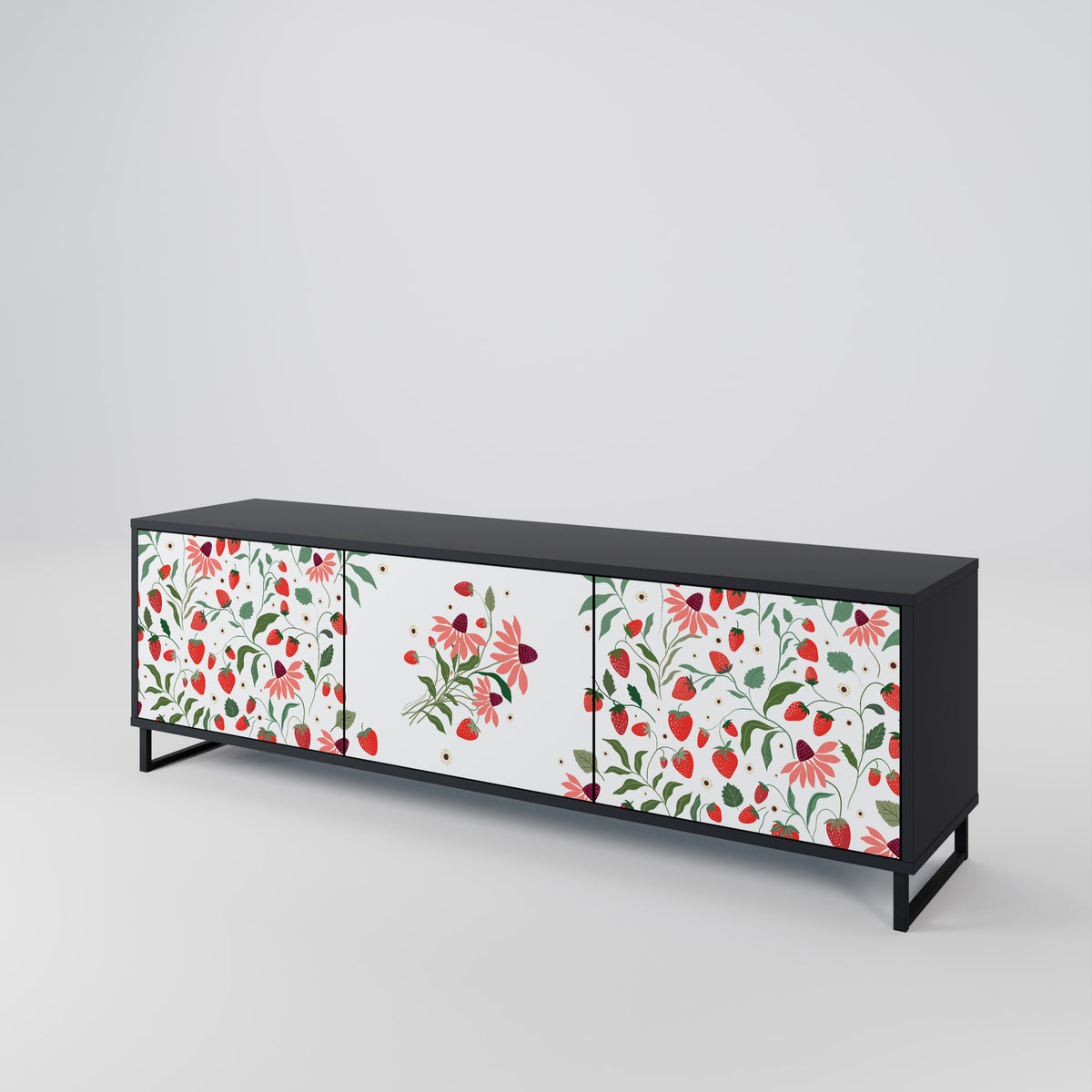 FLOWERS AND STRAWBERRIES Třídveřový TV stolek