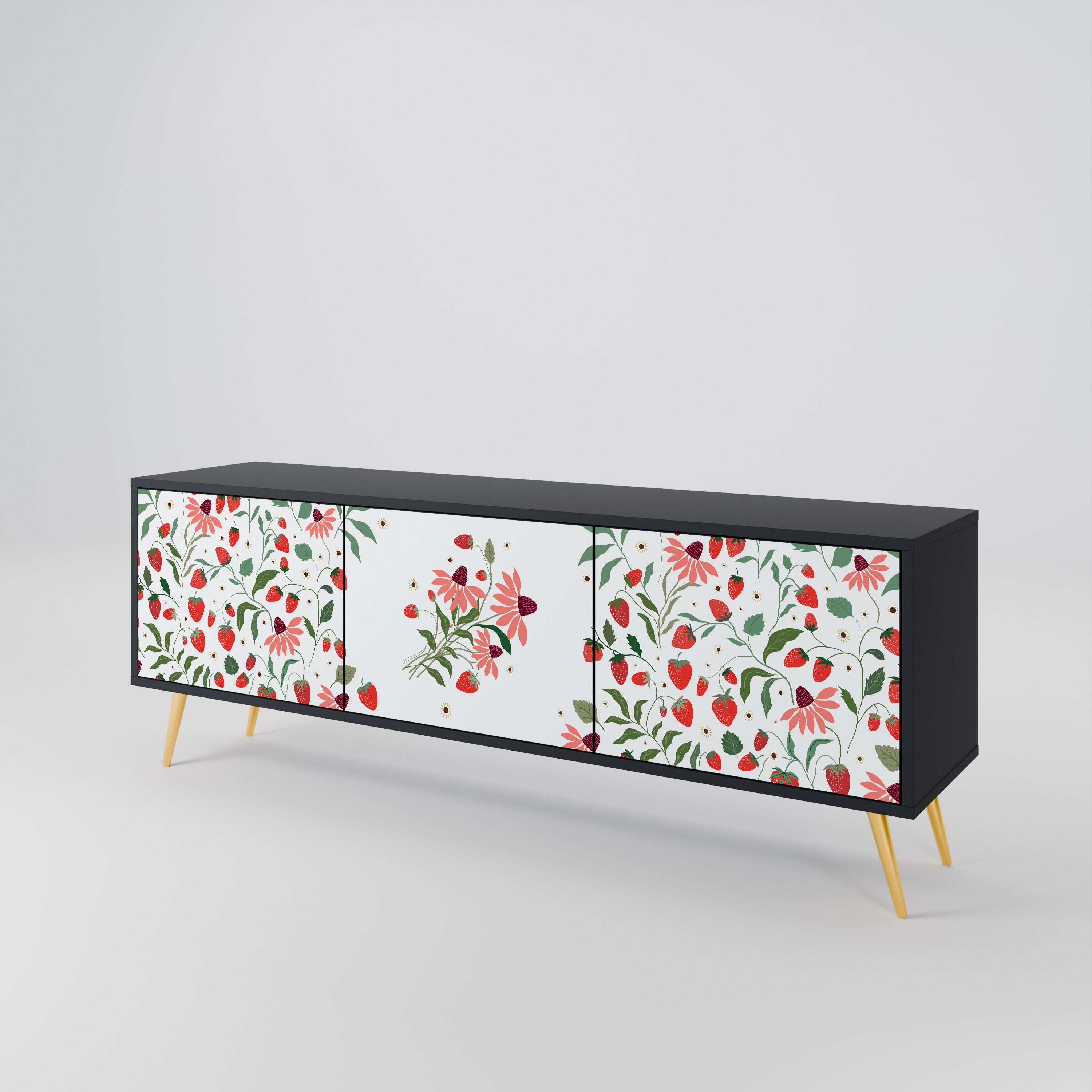 FLOWERS AND STRAWBERRIES 3-Door TV Cabinet