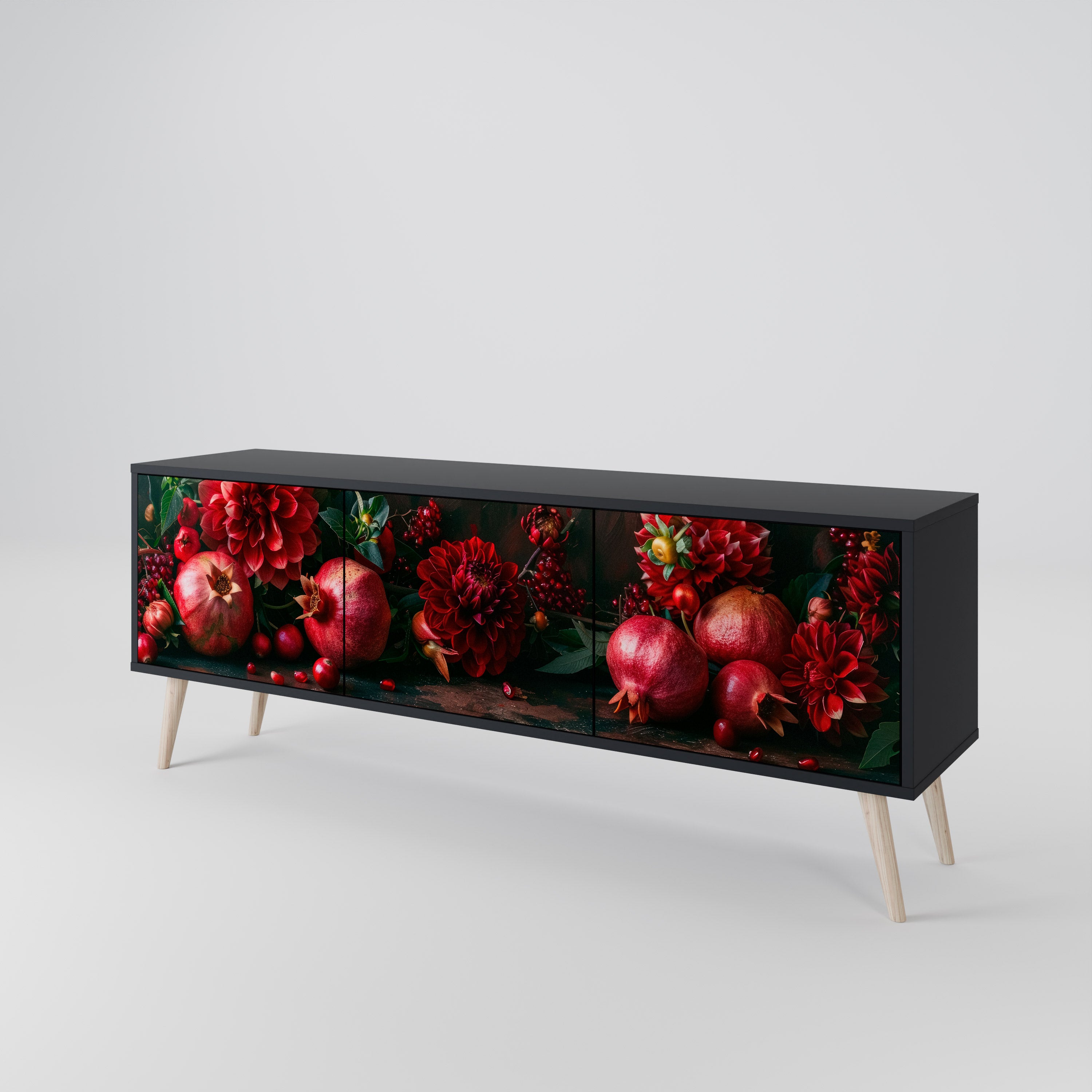 DAHLIAS AND POMEGRANATES 3-Door TV Cabinet