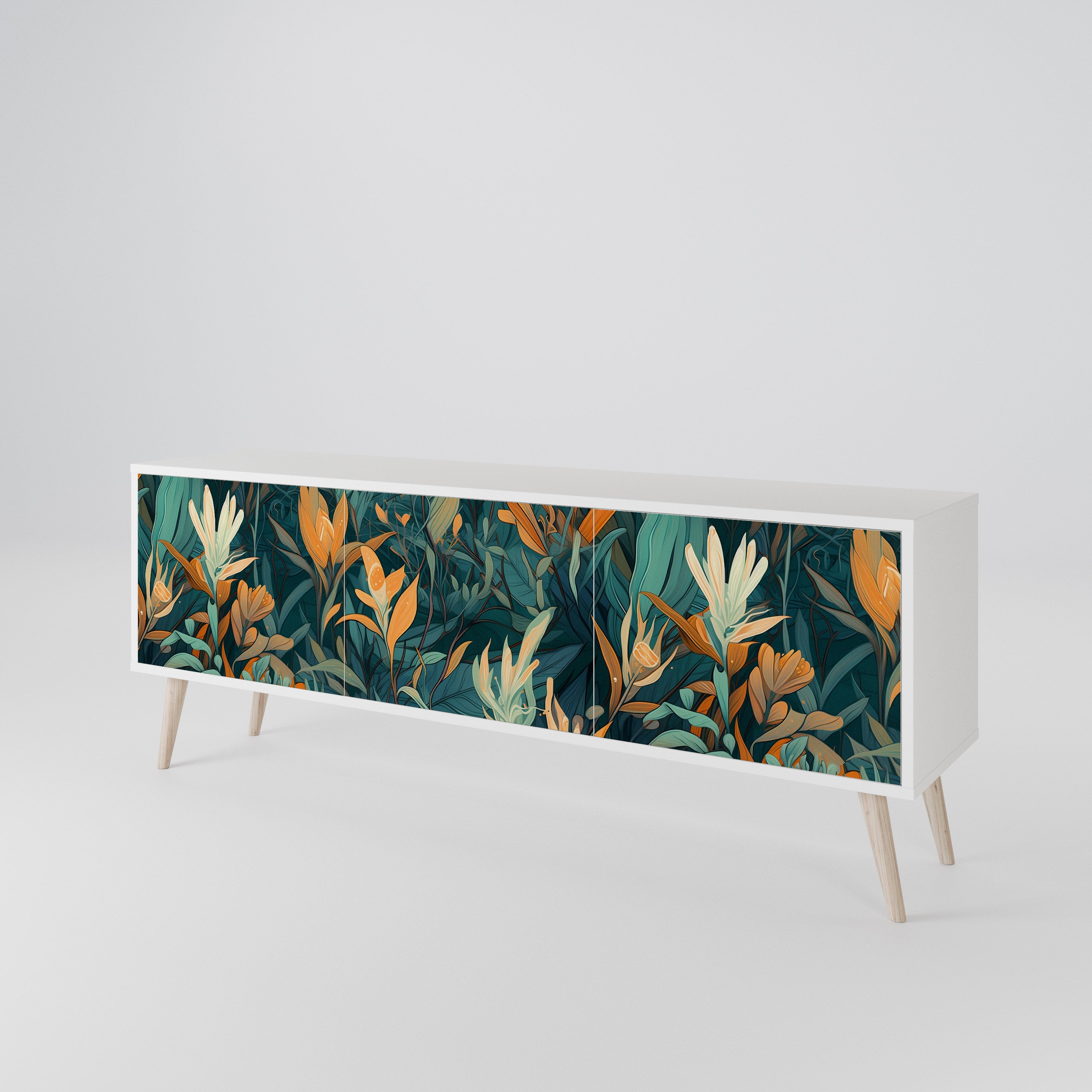 FLORAL SERENITY Třídveřový TV stolek