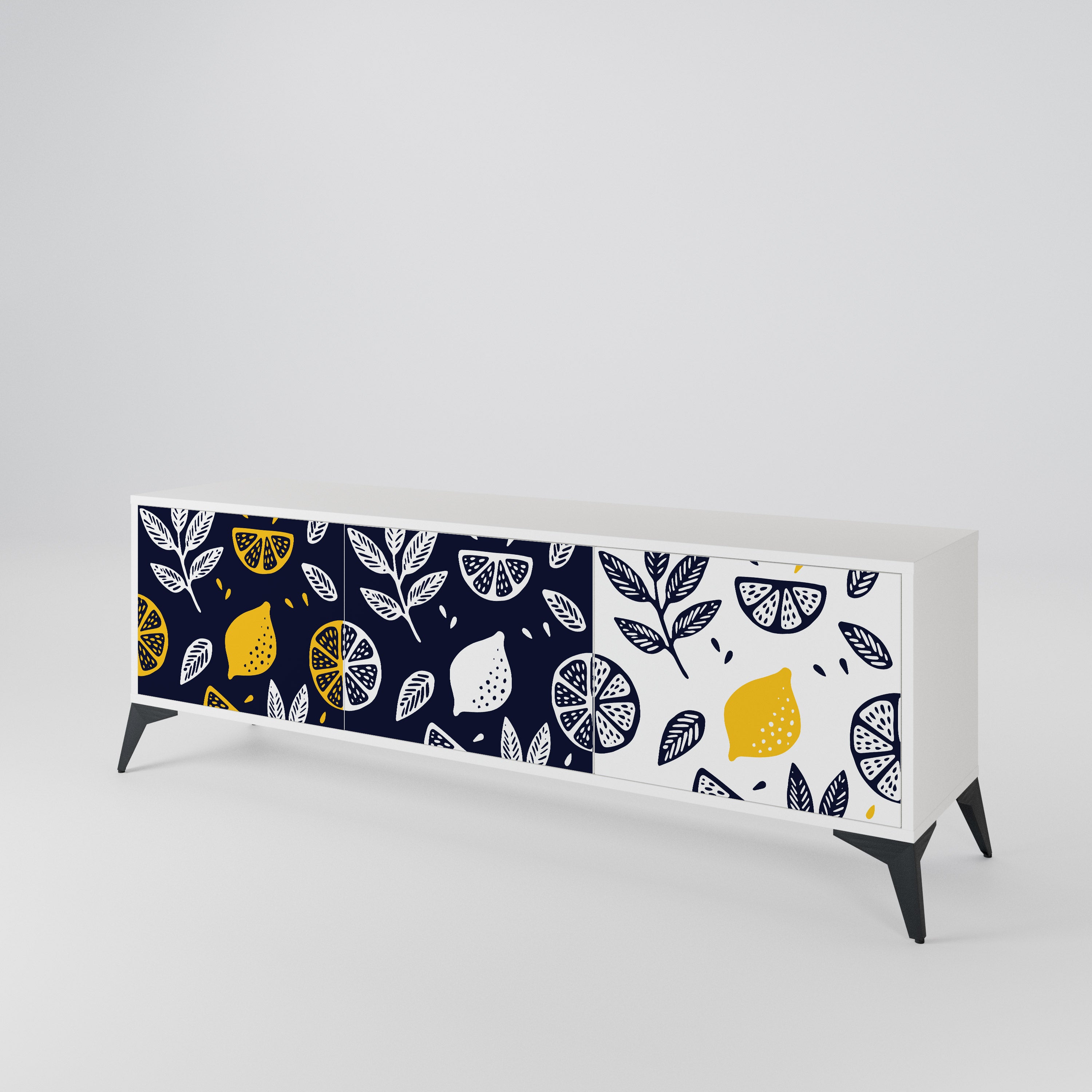 CITRUS BLACK AND WHITE Třídveřový TV stolek