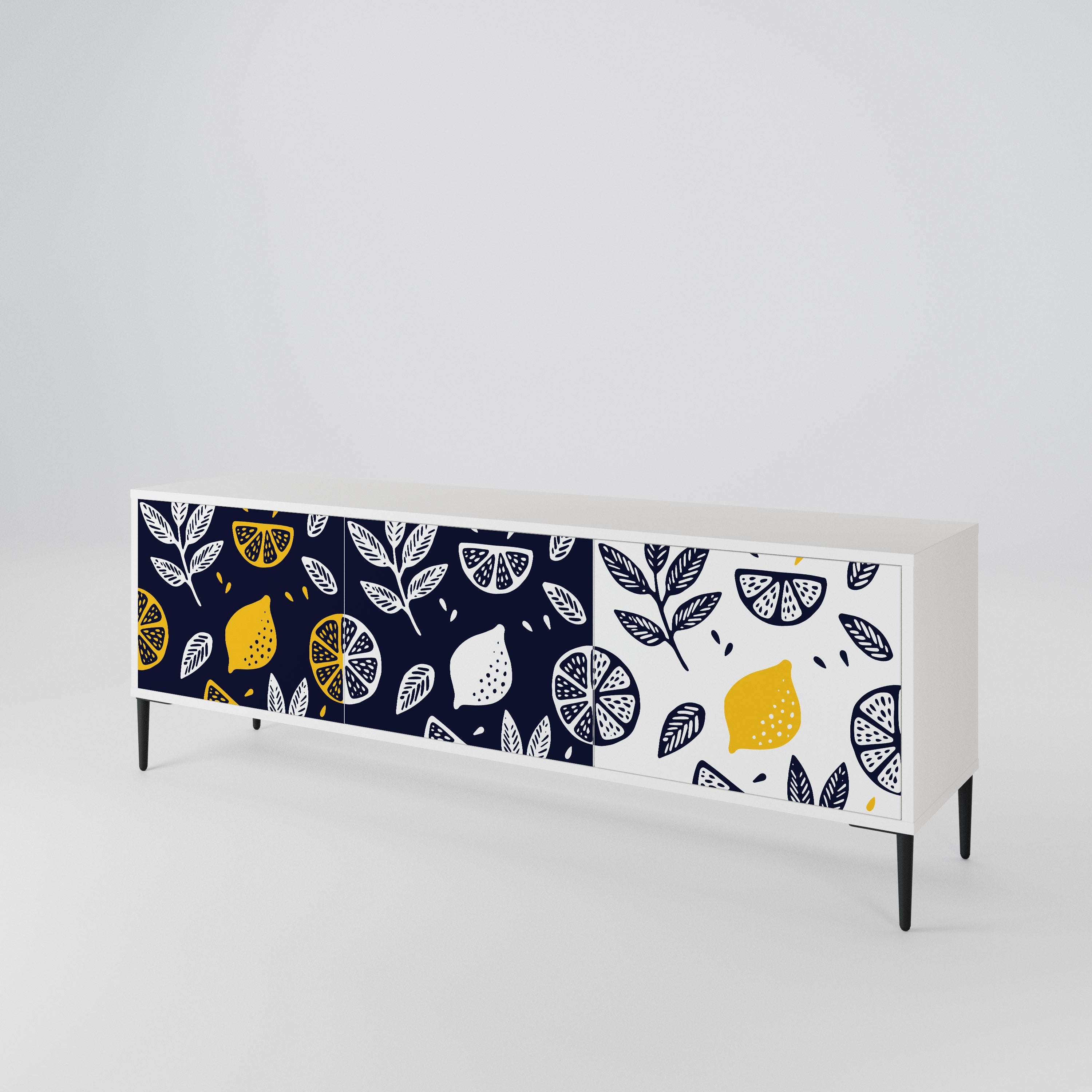 CITRUS BLACK AND WHITE Třídveřový TV stolek