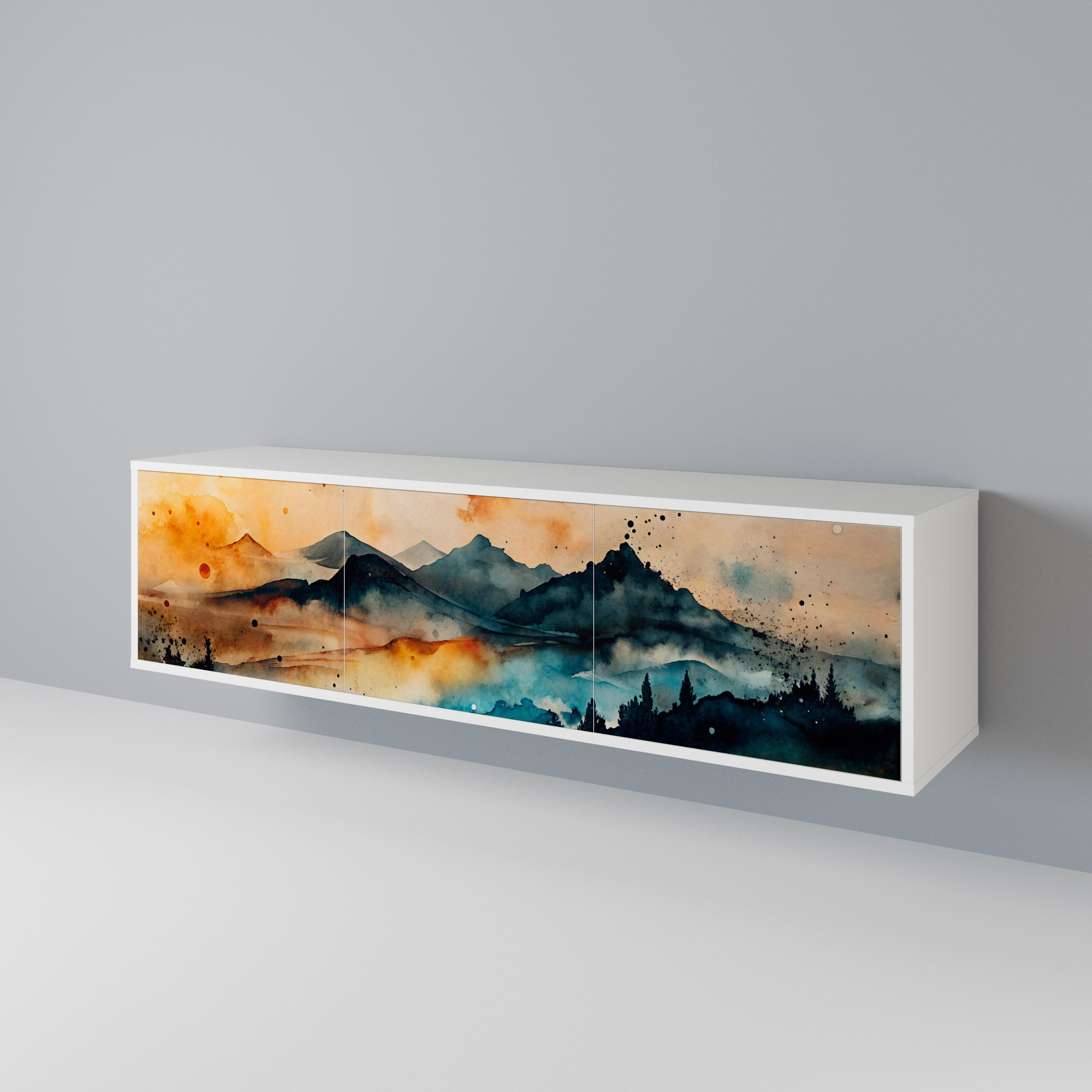 OMINOUS MOUNTAINS Třídveřový TV stolek