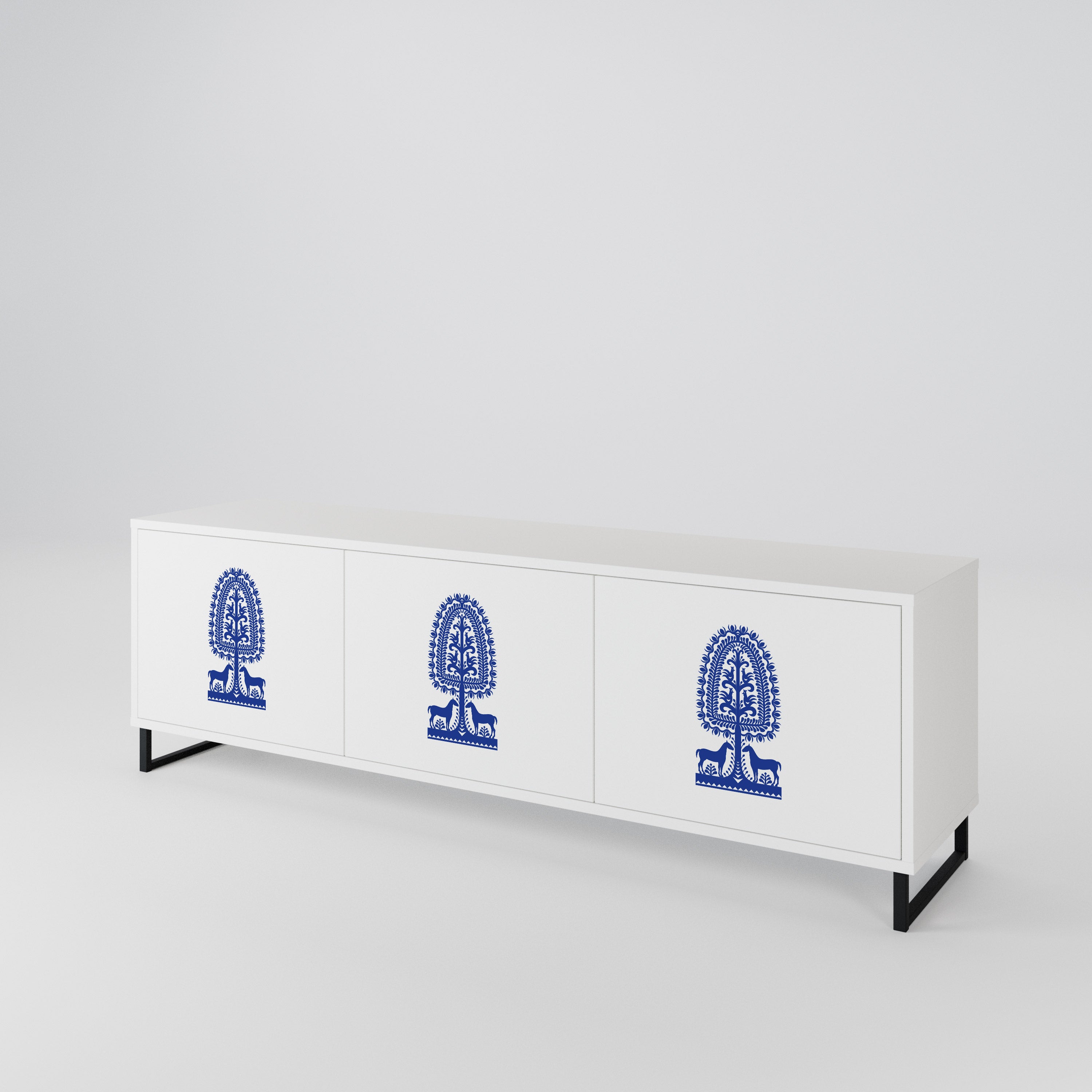POLISH FOLK ART Třídveřový TV stolek