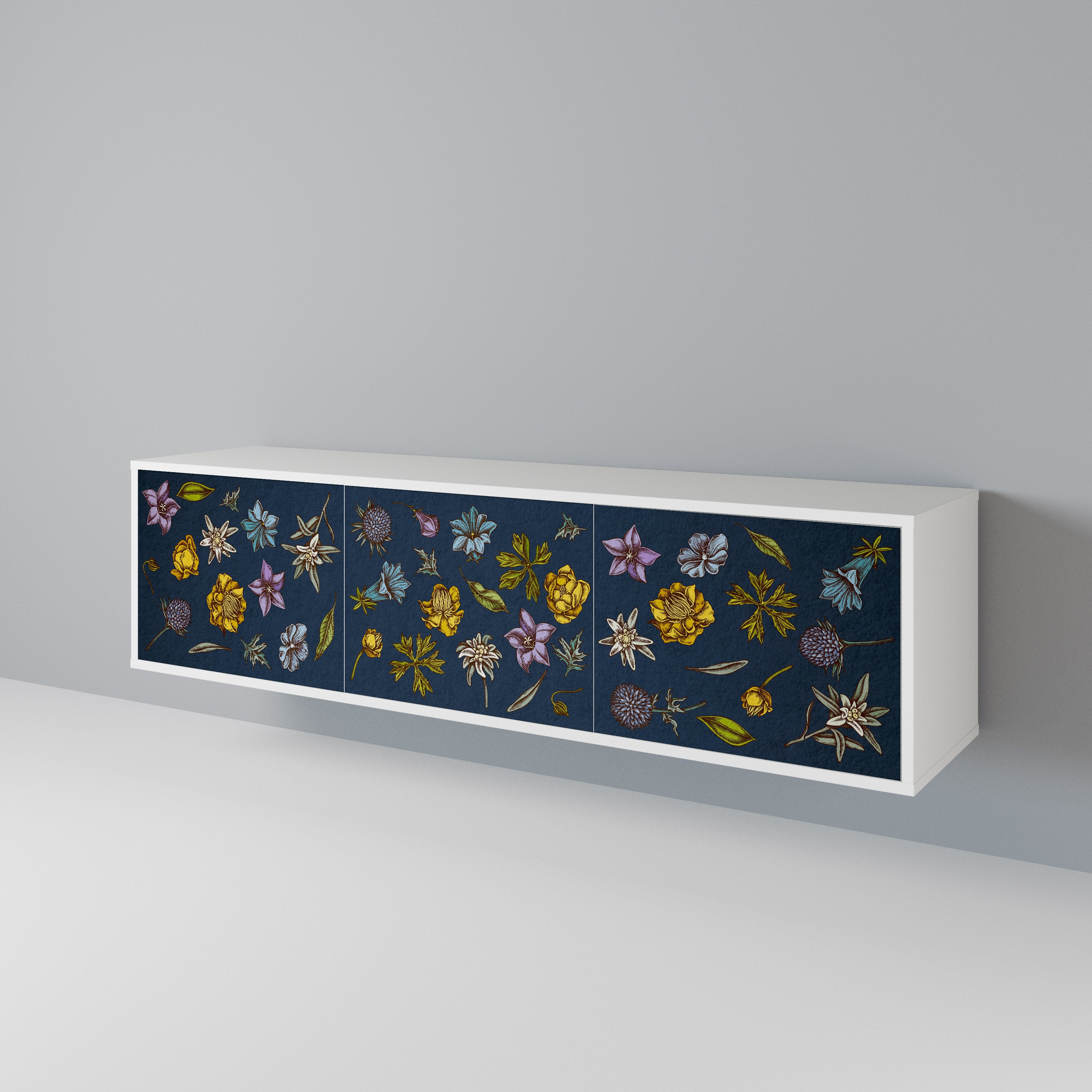 FLOWERS ON NAVY BLUE Třídveřový TV stolek