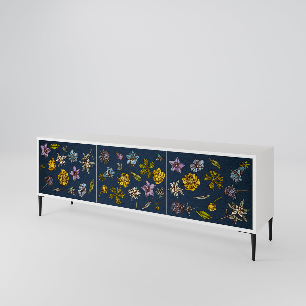 FLOWERS ON NAVY BLUE Třídveřový TV stolek