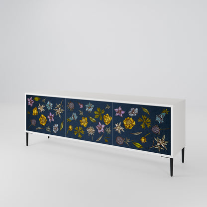 FLOWERS ON NAVY BLUE Třídveřový TV stolek