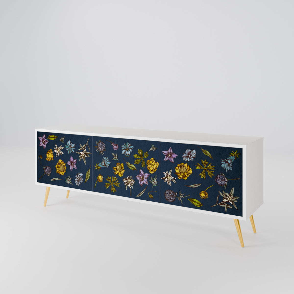 FLOWERS ON NAVY BLUE Třídveřový TV stolek