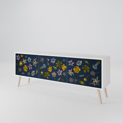 FLOWERS ON NAVY BLUE Třídveřový TV stolek