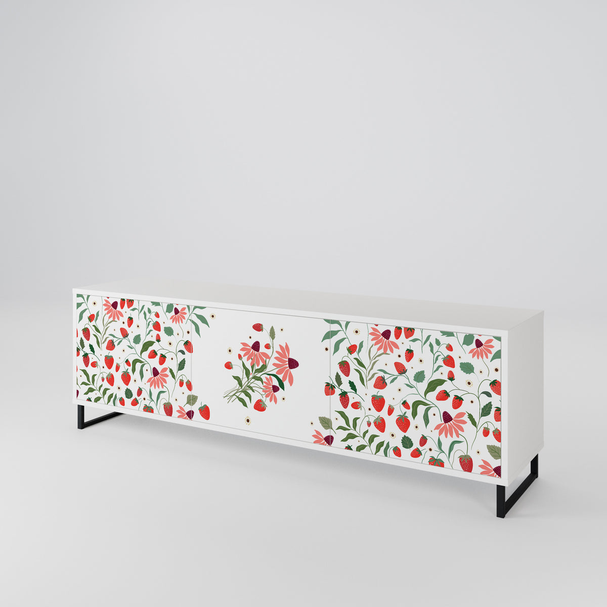 FLOWERS AND STRAWBERRIES Třídveřový TV stolek