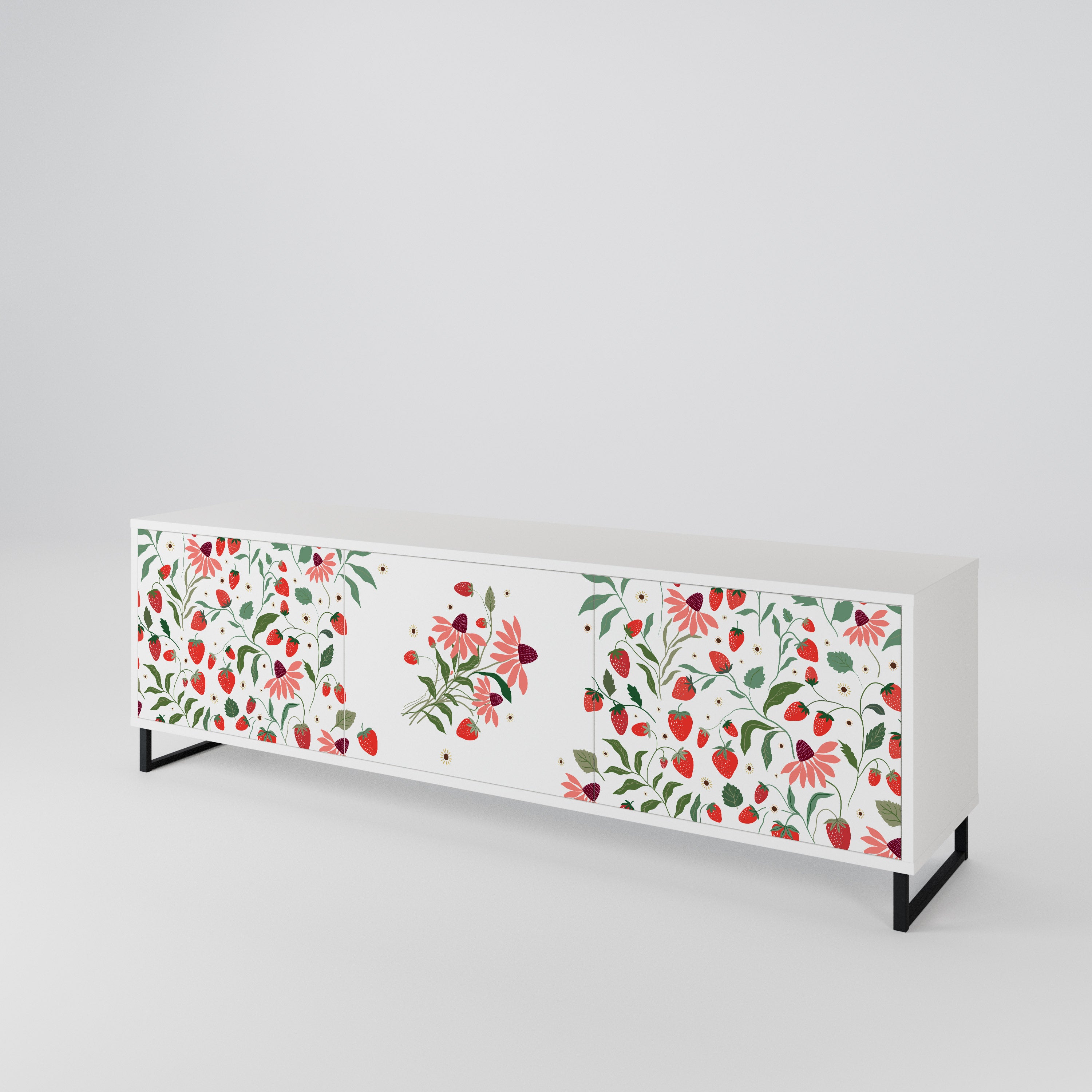 FLOWERS AND STRAWBERRIES Třídveřový TV stolek
