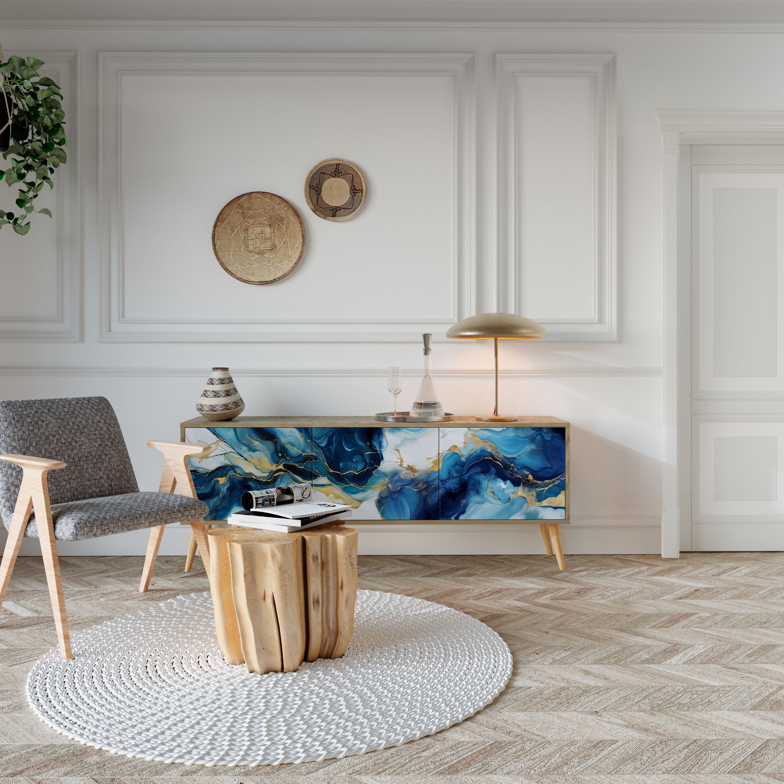 INKY MARBLE Třídveřový TV stolek