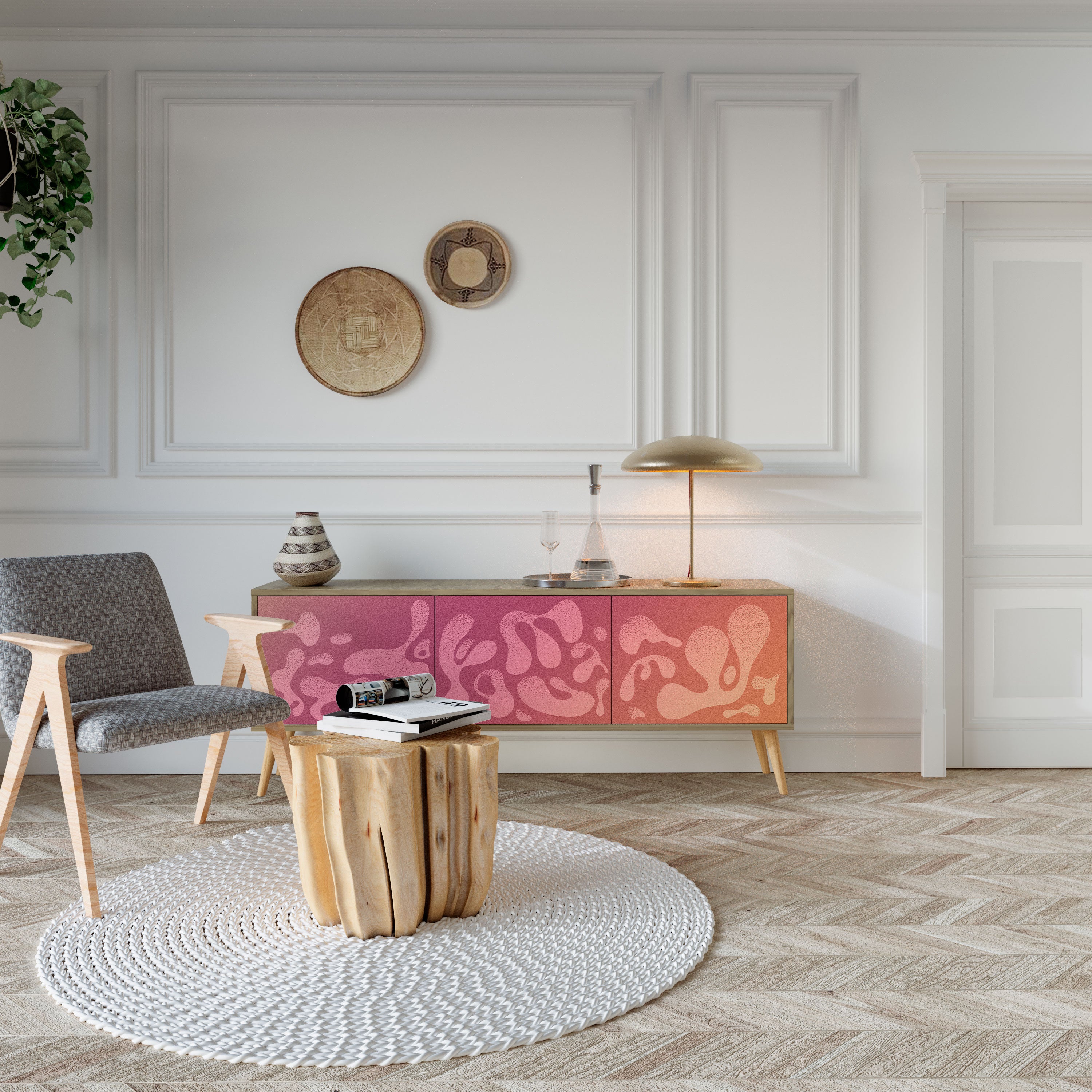 IRREGULAR PINK Třídveřový TV stolek