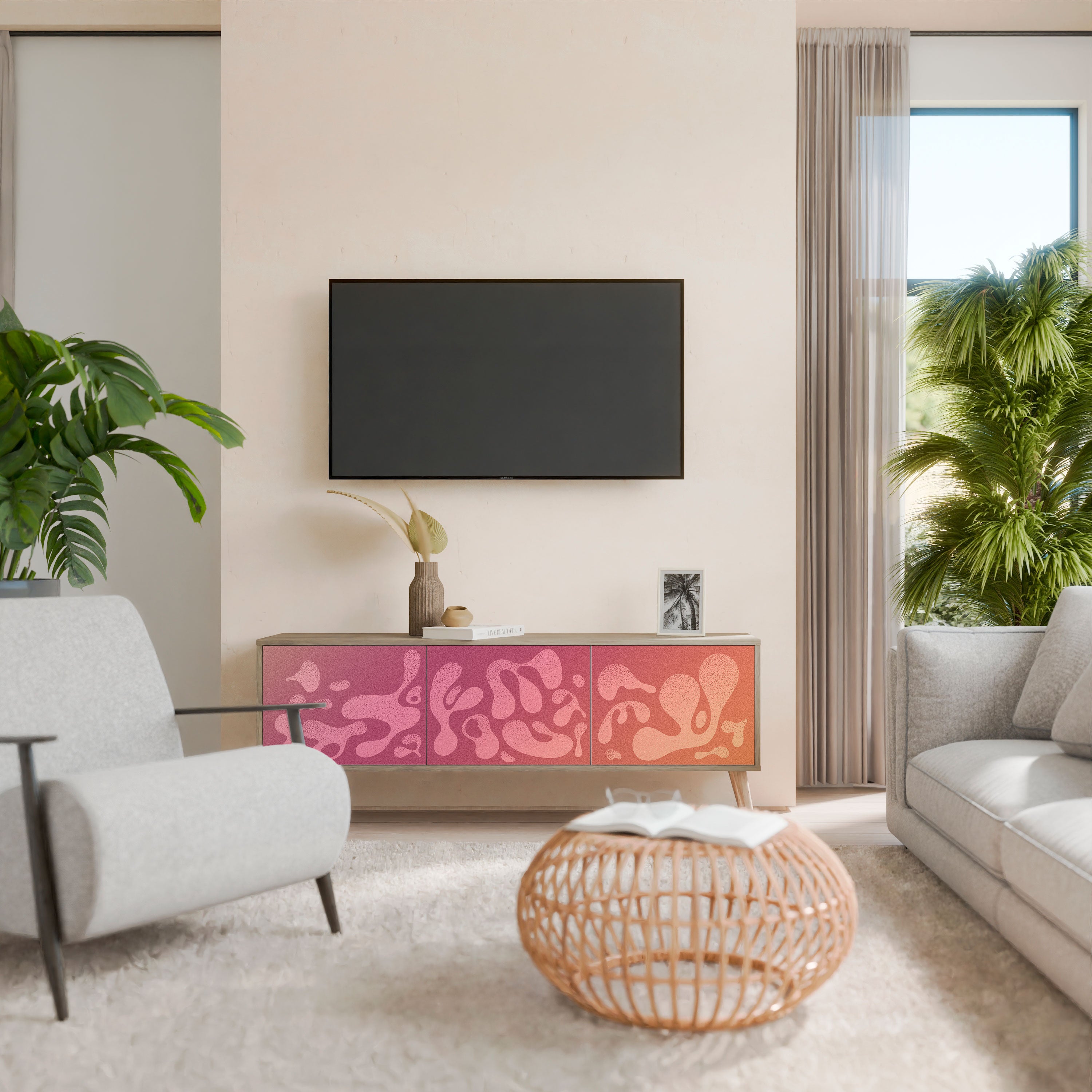 IRREGULAR PINK Třídveřový TV stolek