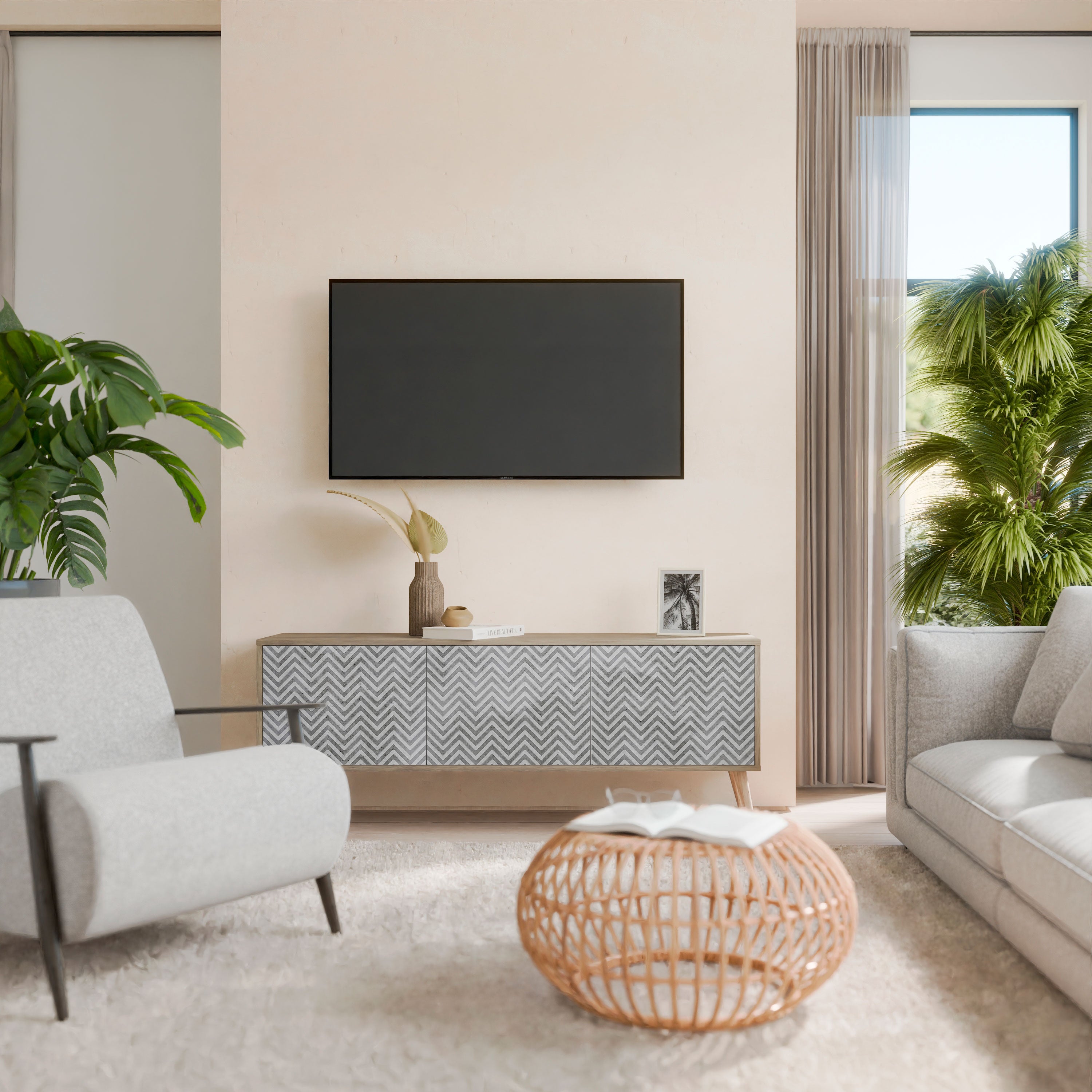 CONCRETE ZIG ZAG Třídveřový TV stolek