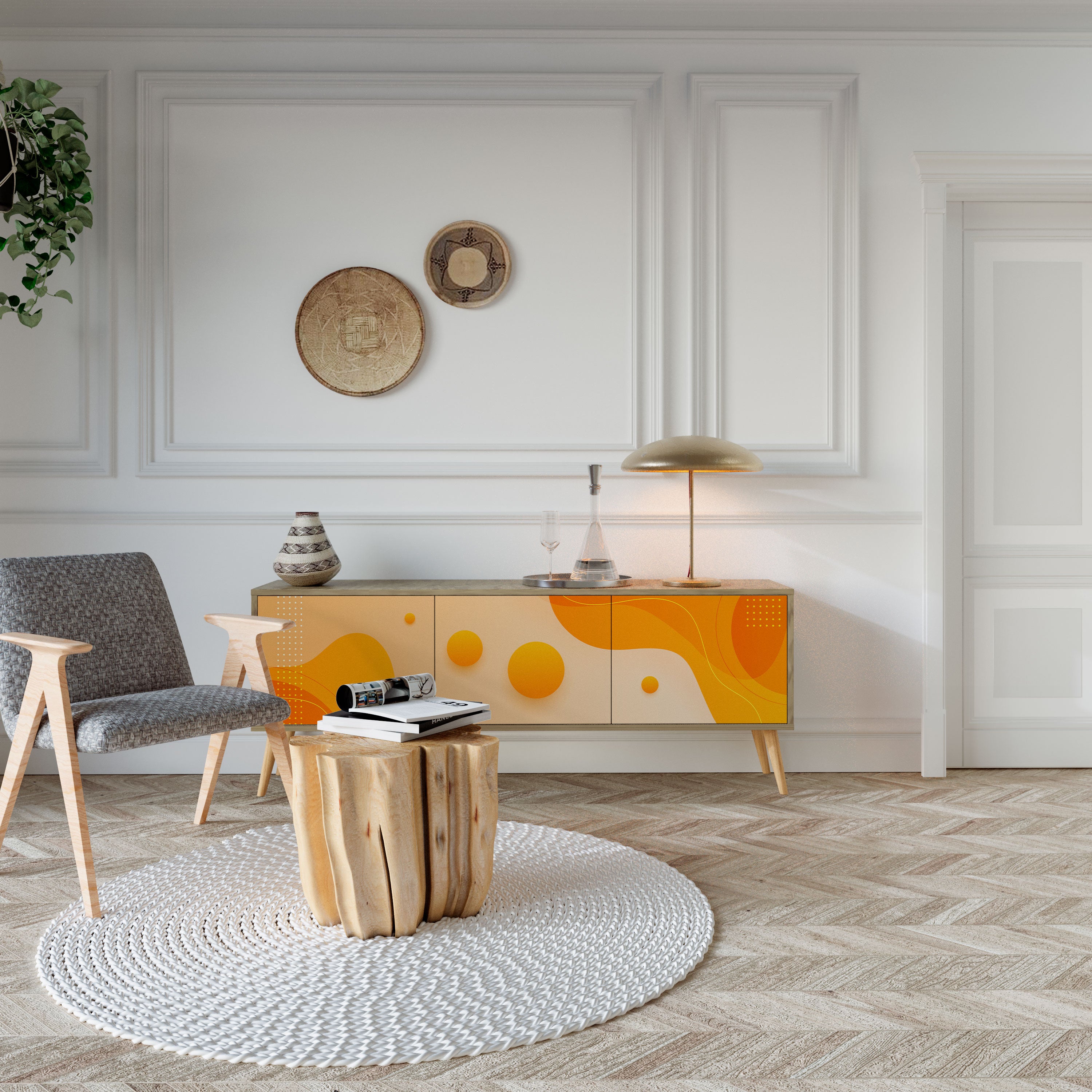ORANGE ARRANGEMENT Třídveřový TV stolek