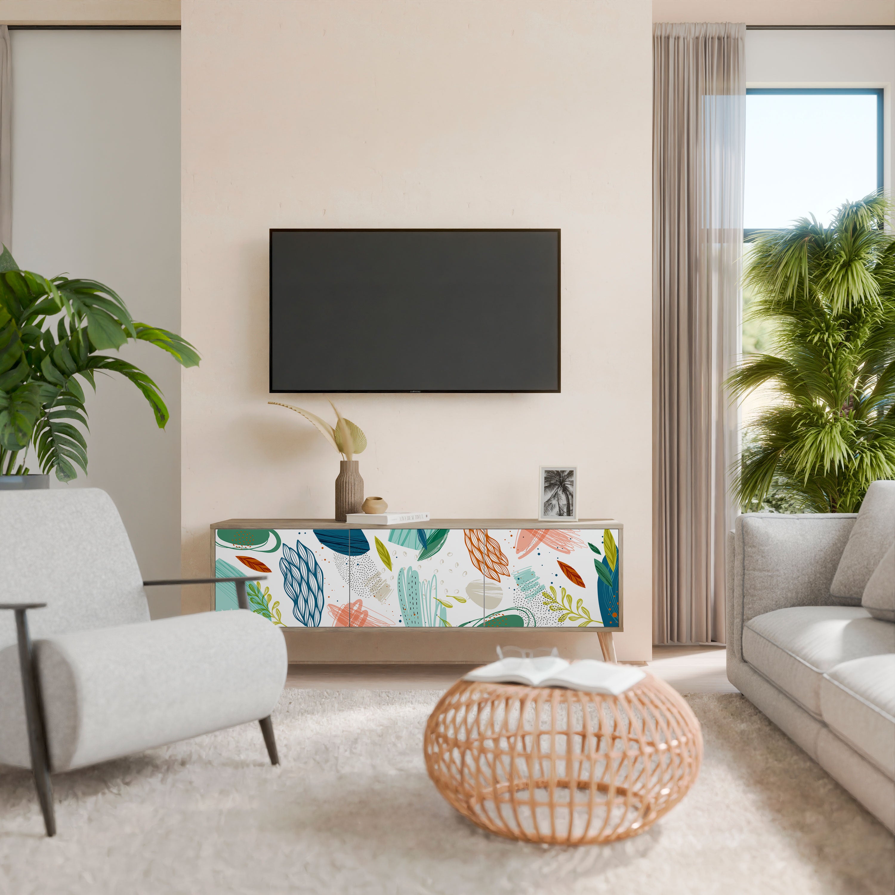 BOTANICAL HURRICANE Třídveřový TV stolek