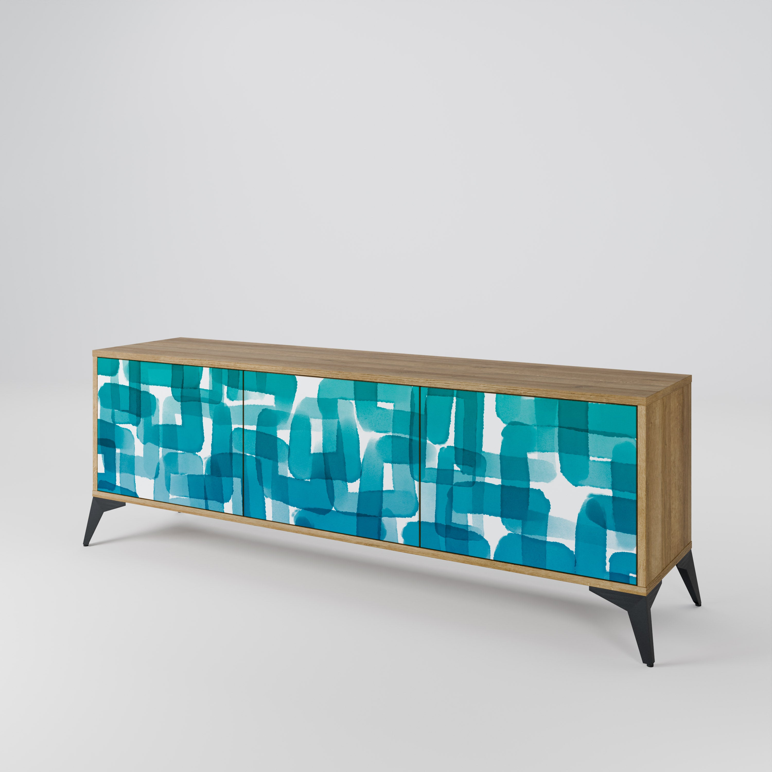 TURQUOISE RECTANGLES Třídveřový TV stolek