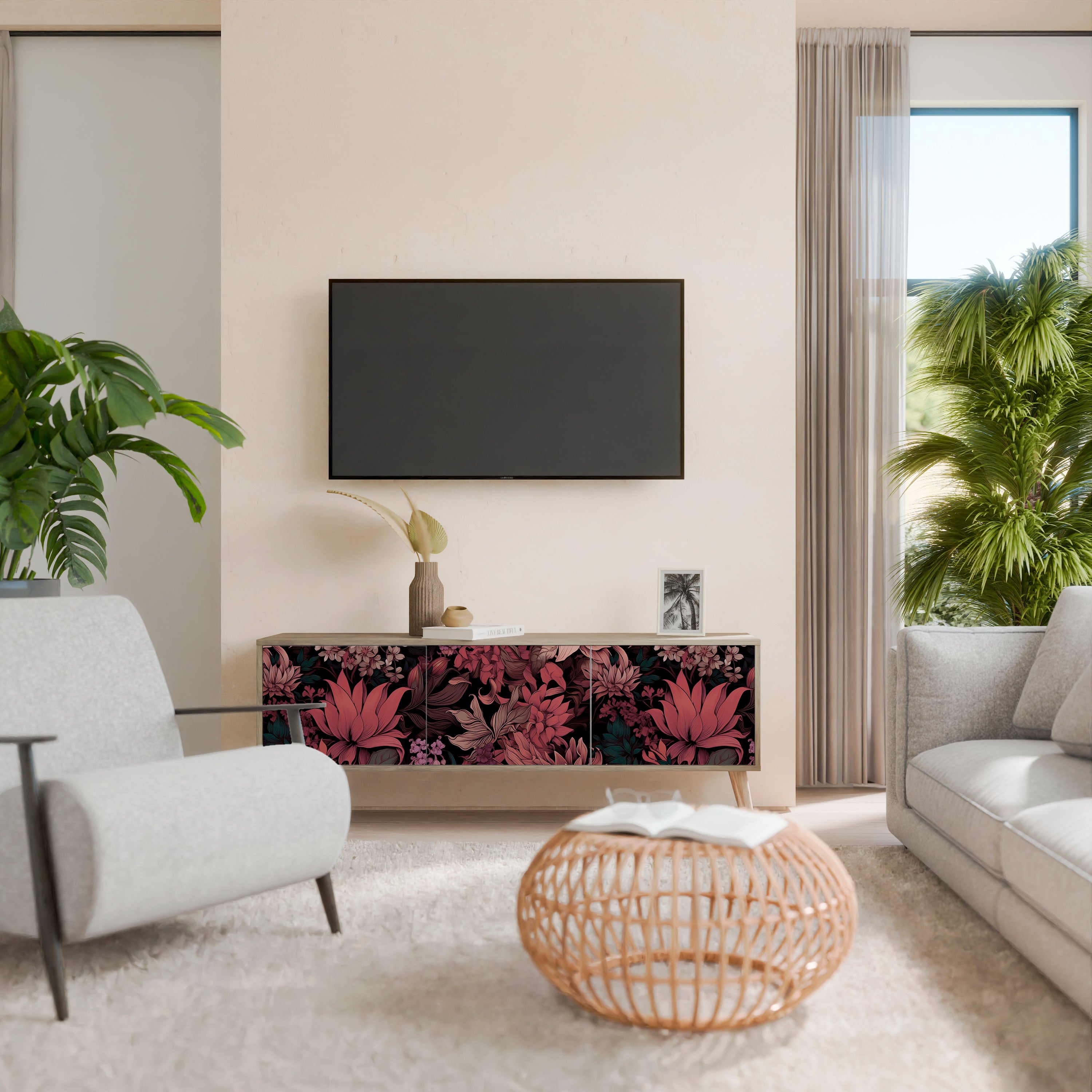 FLORAL WHISPER Třídveřový TV stolek