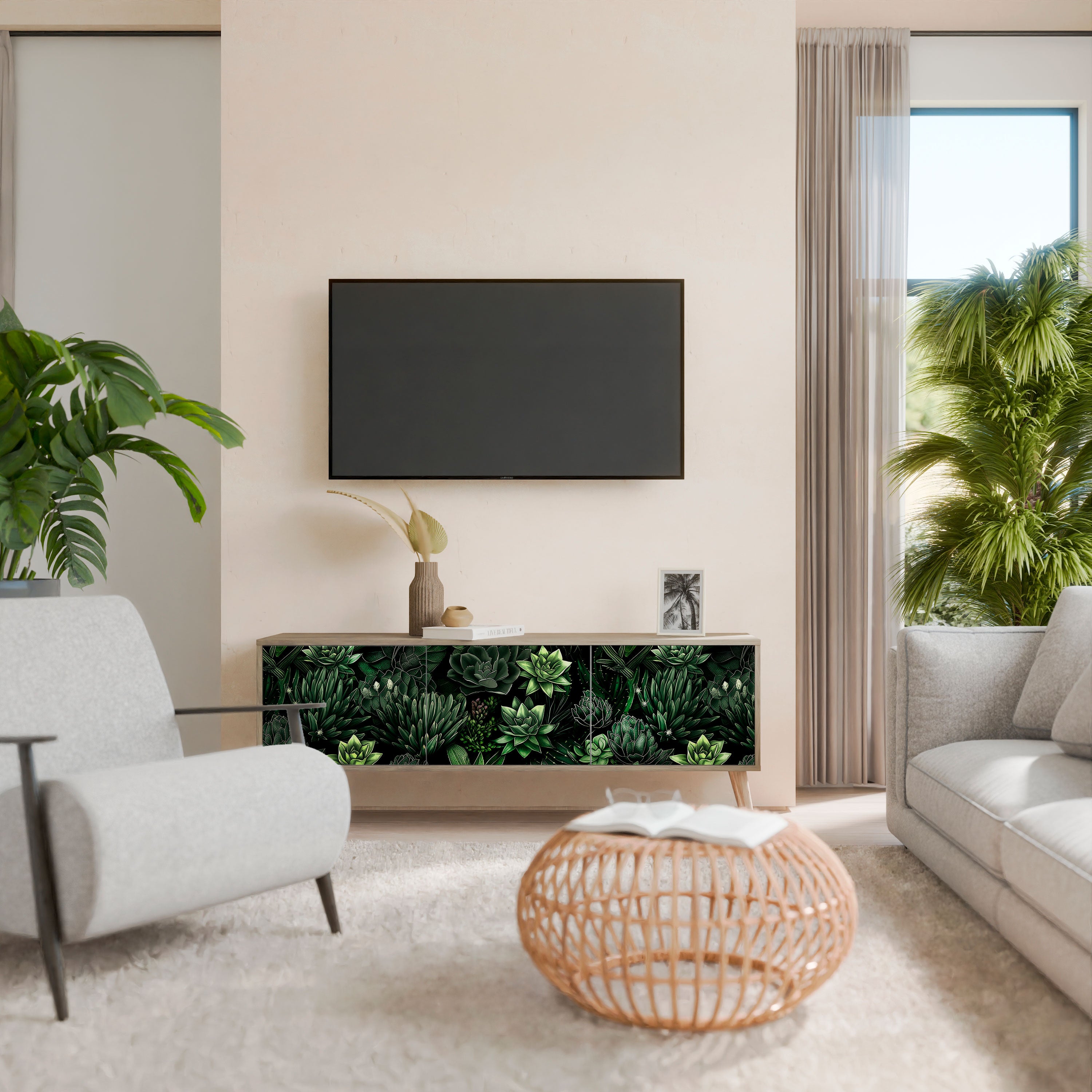SUCCULENT JUNGLE Třídveřový TV stolek