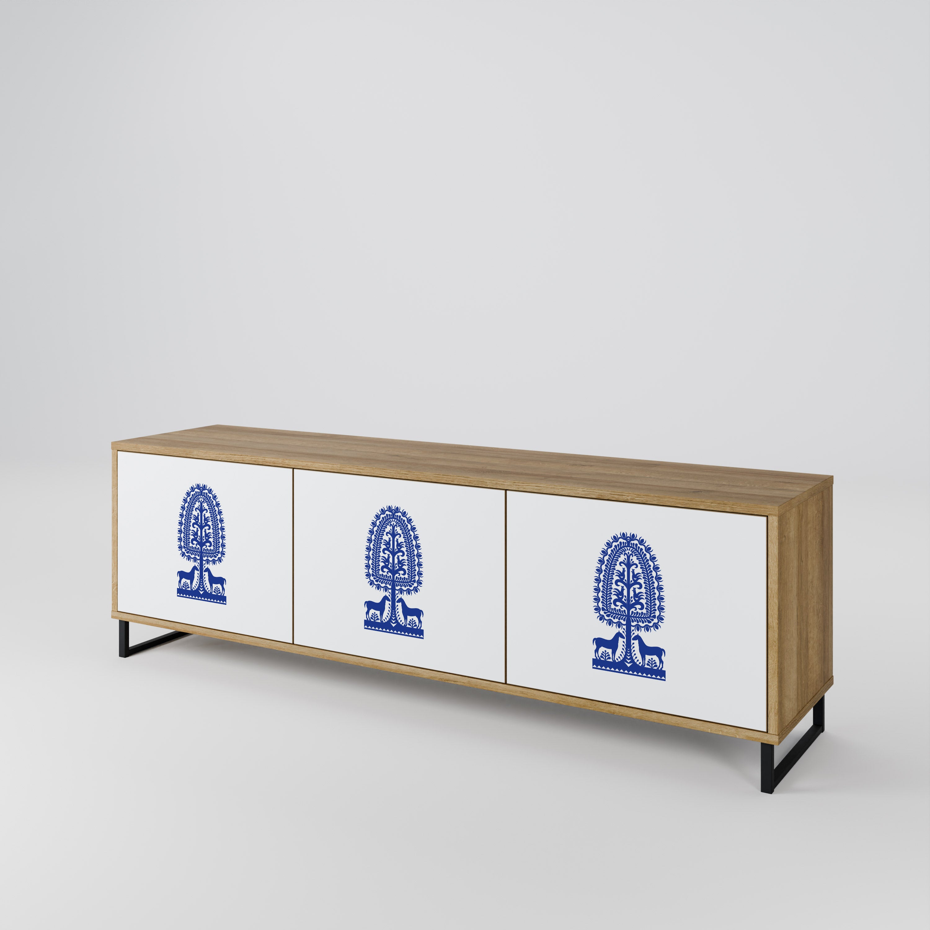 POLISH FOLK ART Třídveřový TV stolek