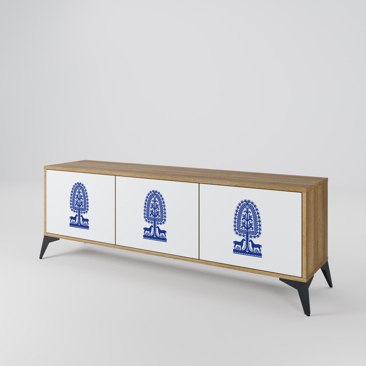 POLISH FOLK ART Třídveřový TV stolek