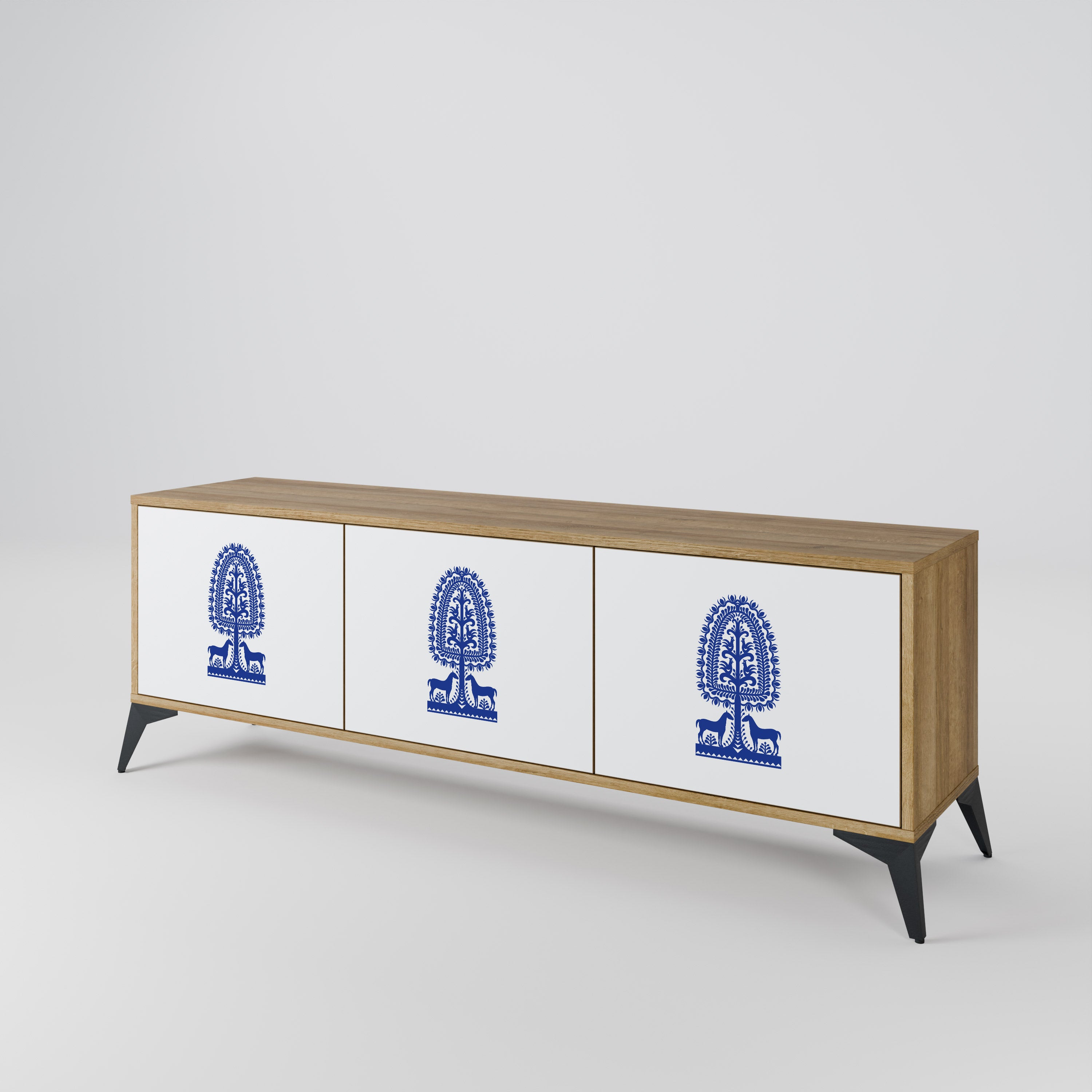 POLISH FOLK ART Třídveřový TV stolek