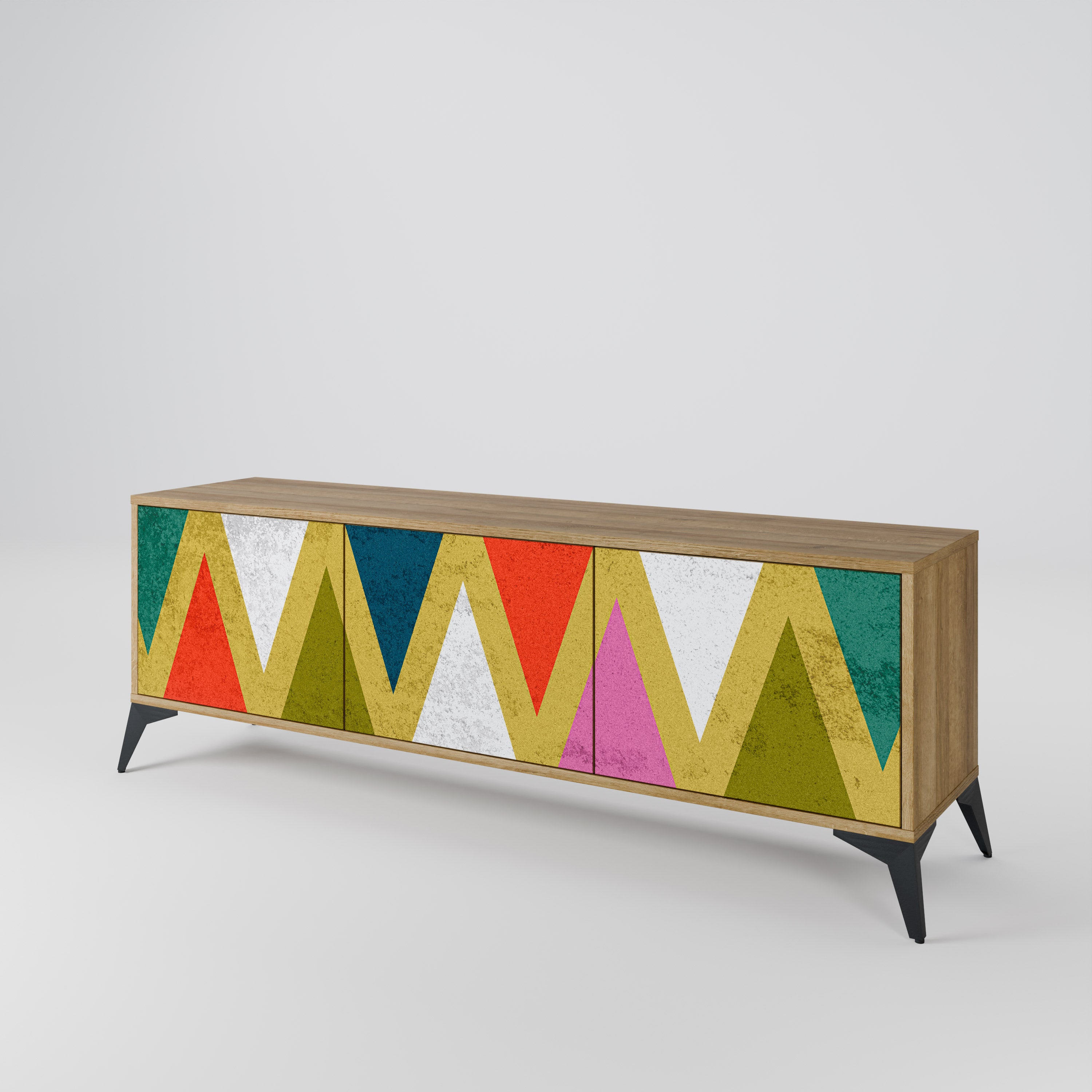 COLORFUL TRIANGLES Třídveřový TV stolek
