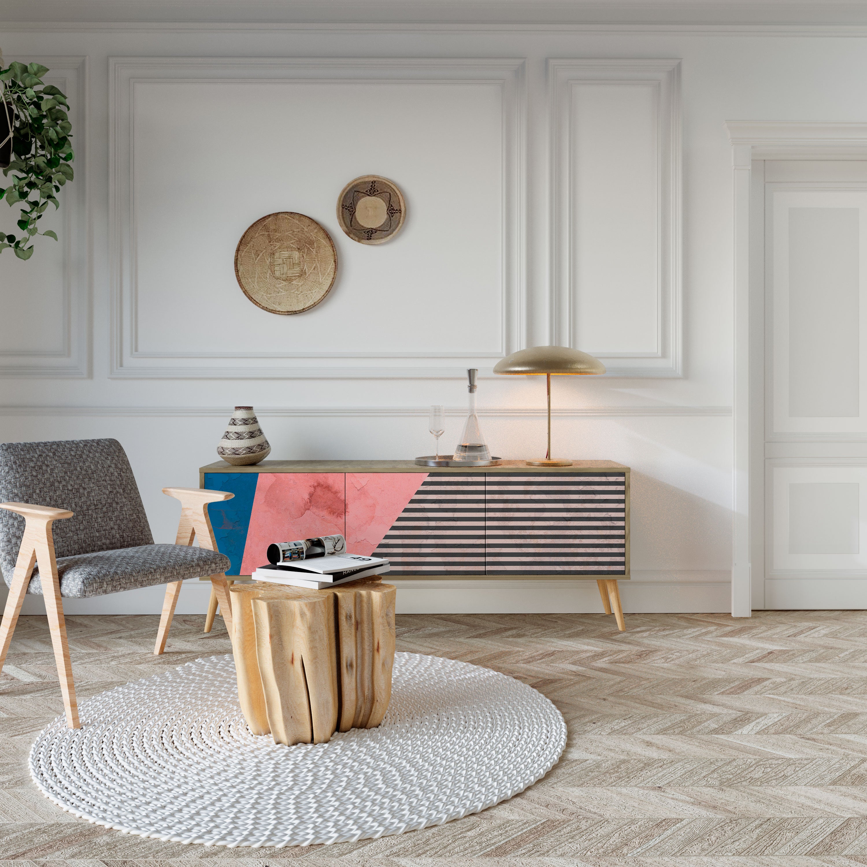 GLAMOROUS STRIPE Třídveřový TV stolek