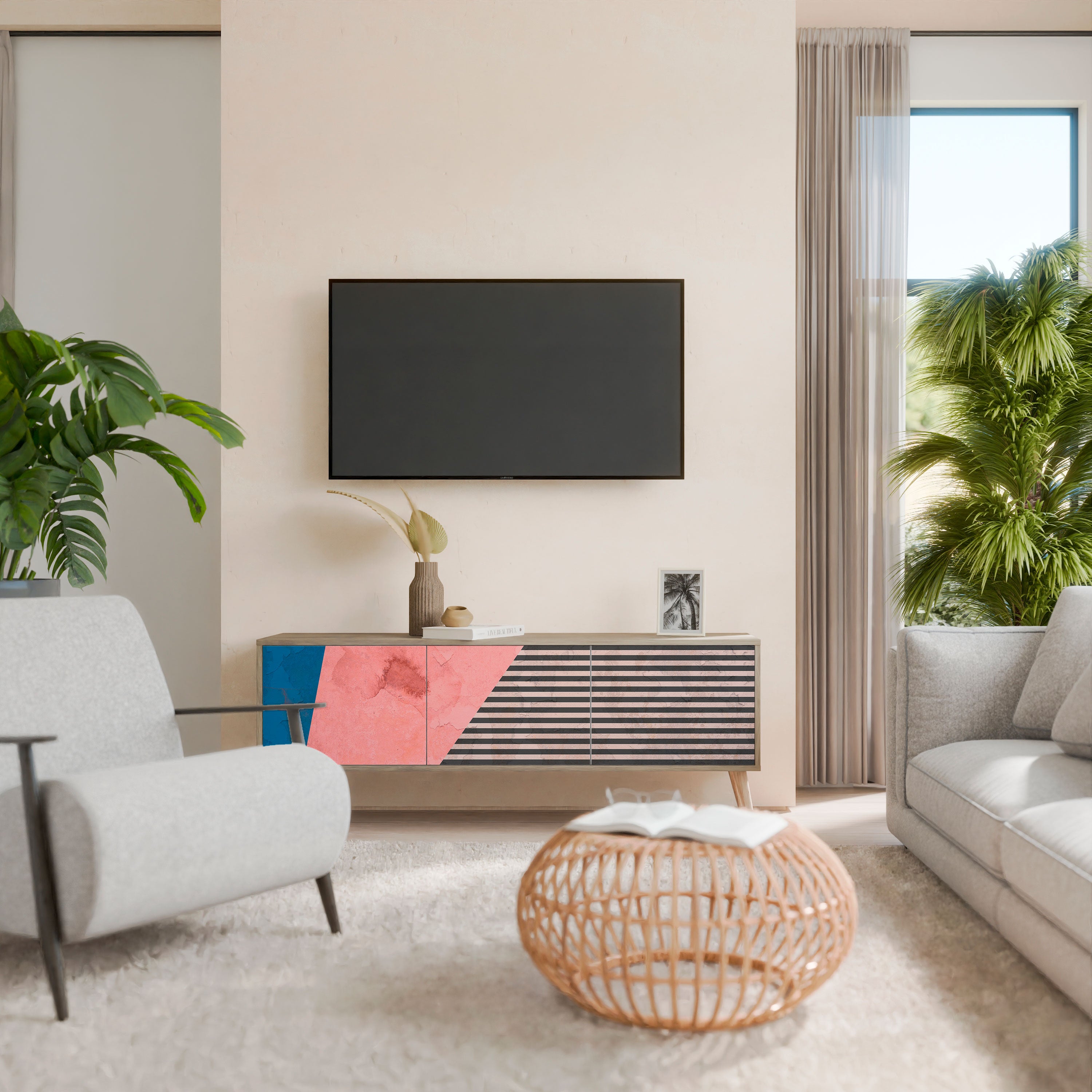 GLAMOROUS STRIPE Třídveřový TV stolek
