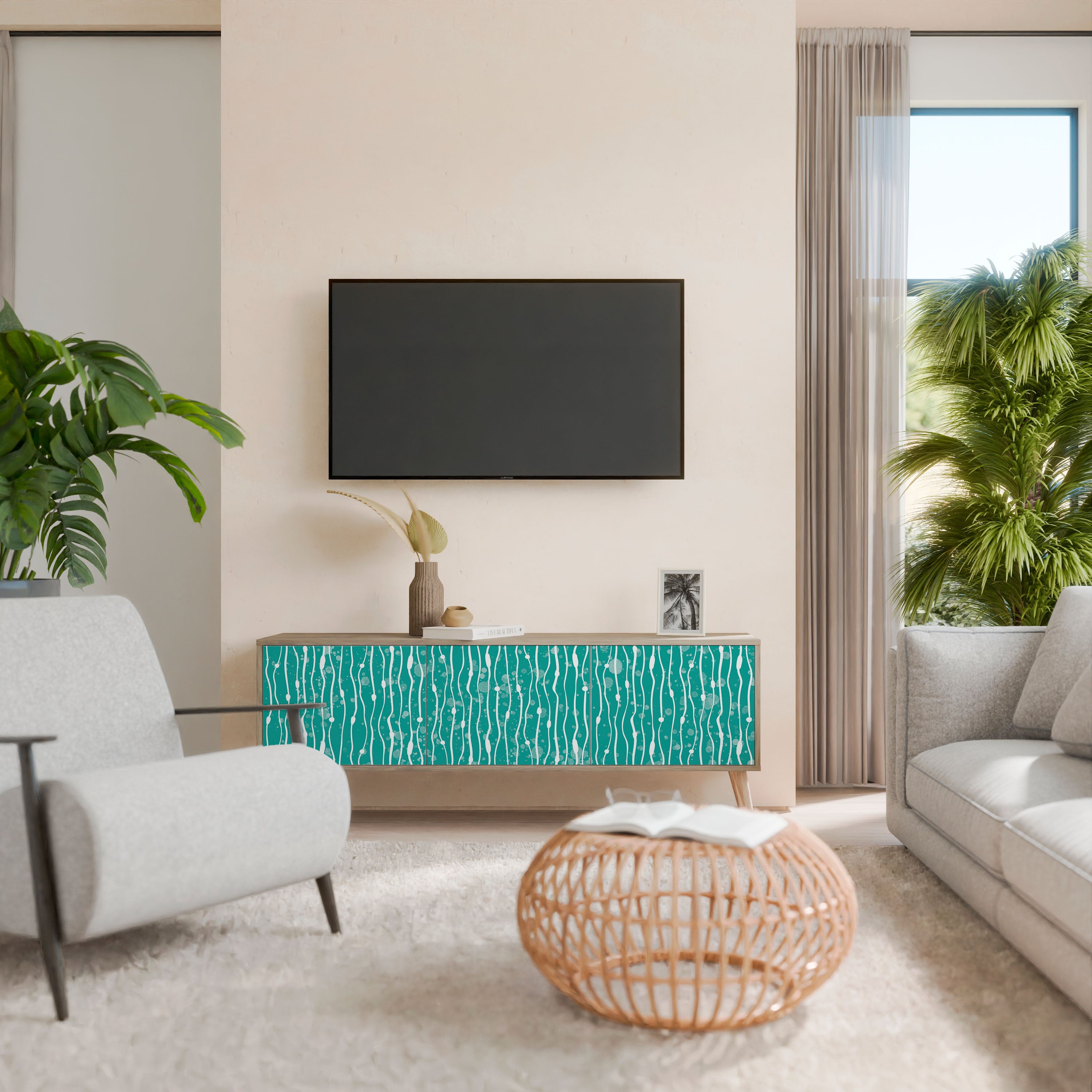 TURQUOISE RAIN Třídveřový TV stolek